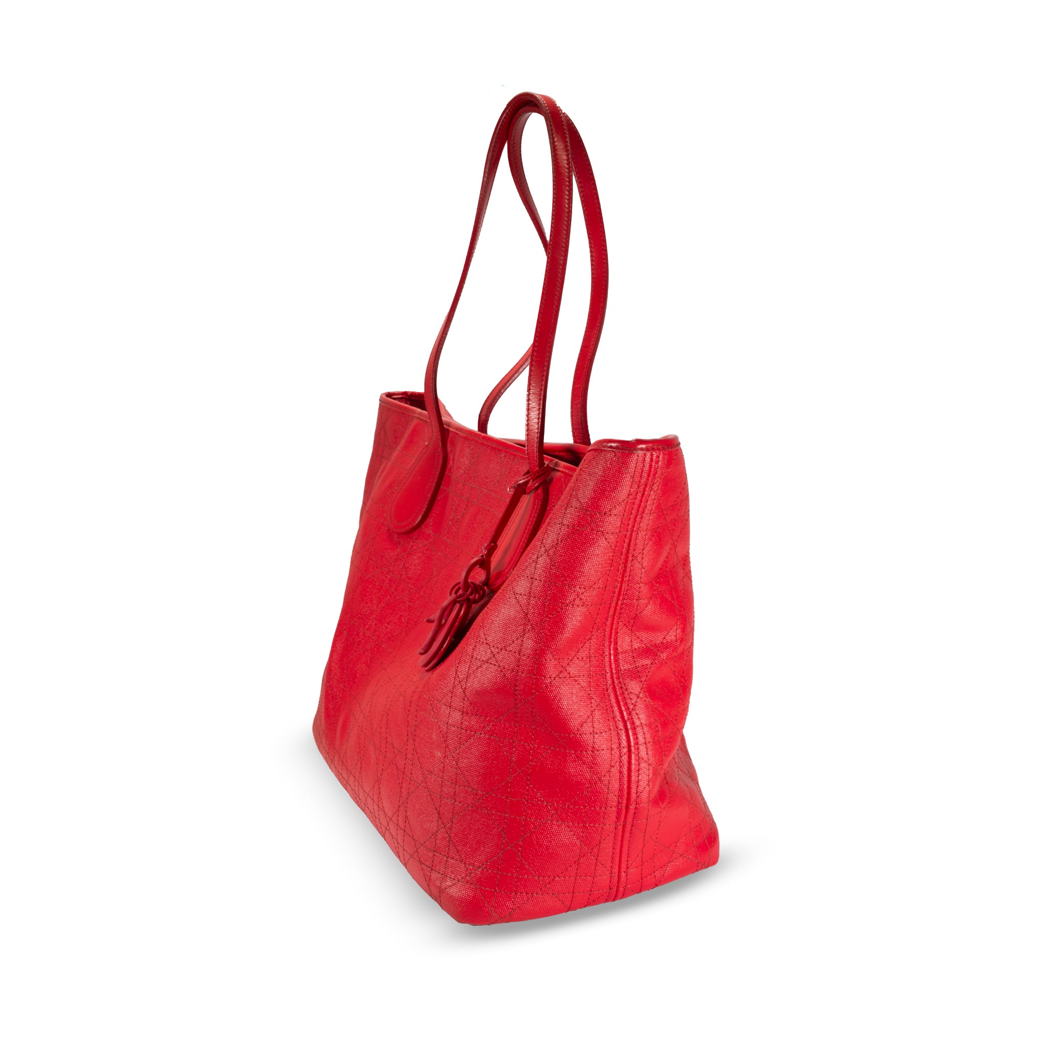 Christian Dior Panarea Medium Red Cannage Quilted Nylon Tote Handbag