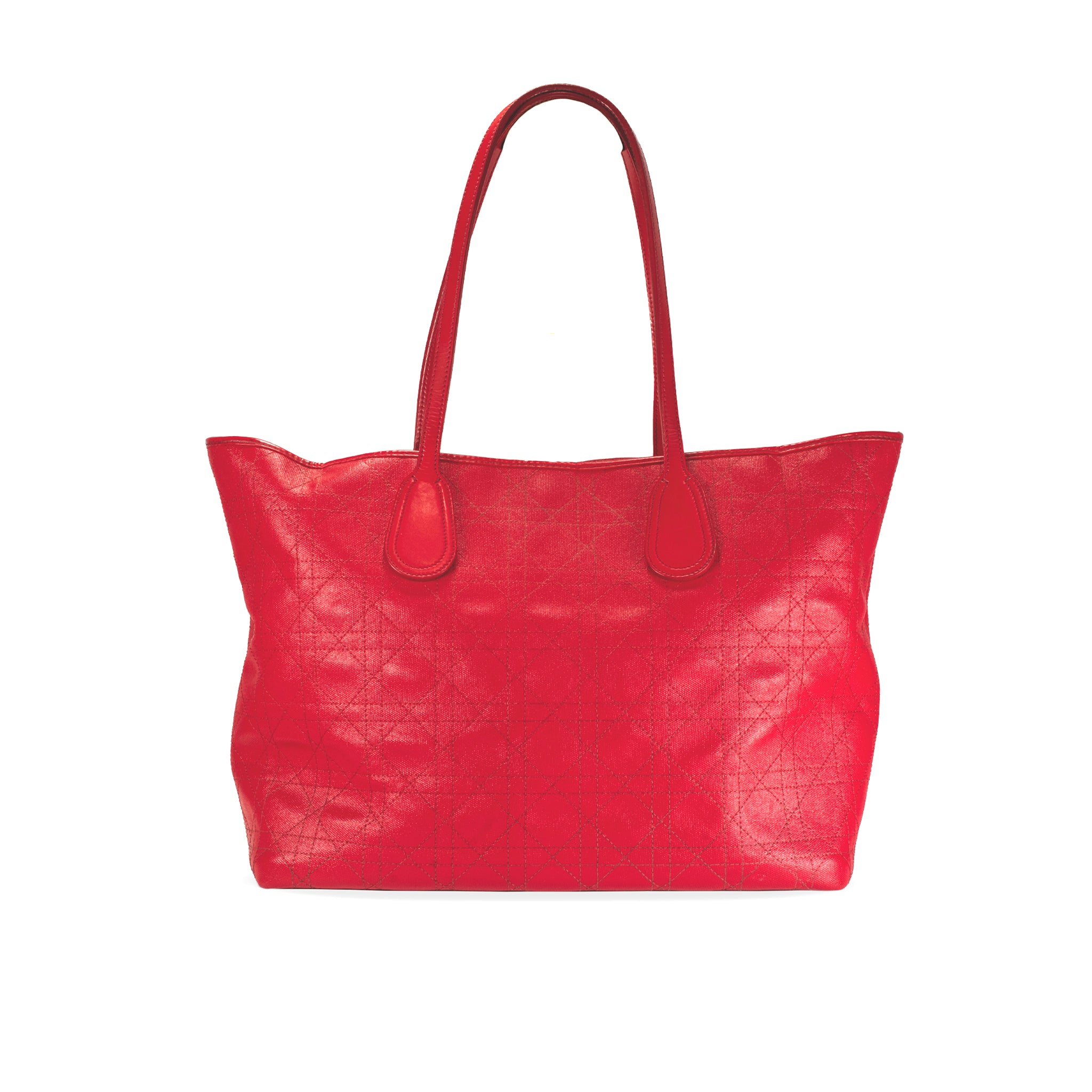Christian Dior Panarea Medium Red Cannage Quilted Nylon Tote Handbag