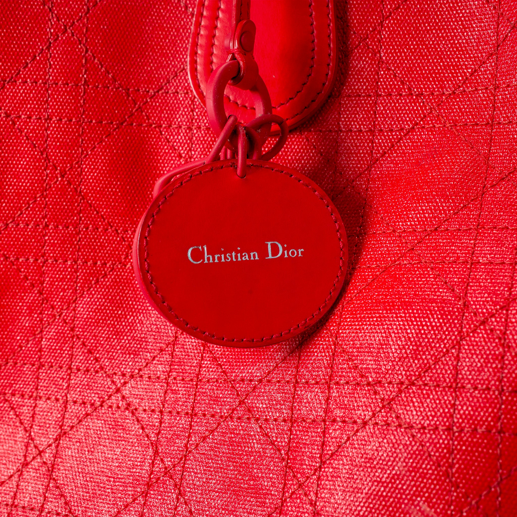 Christian Dior Panarea Medium Red Cannage Quilted Nylon Tote Handbag