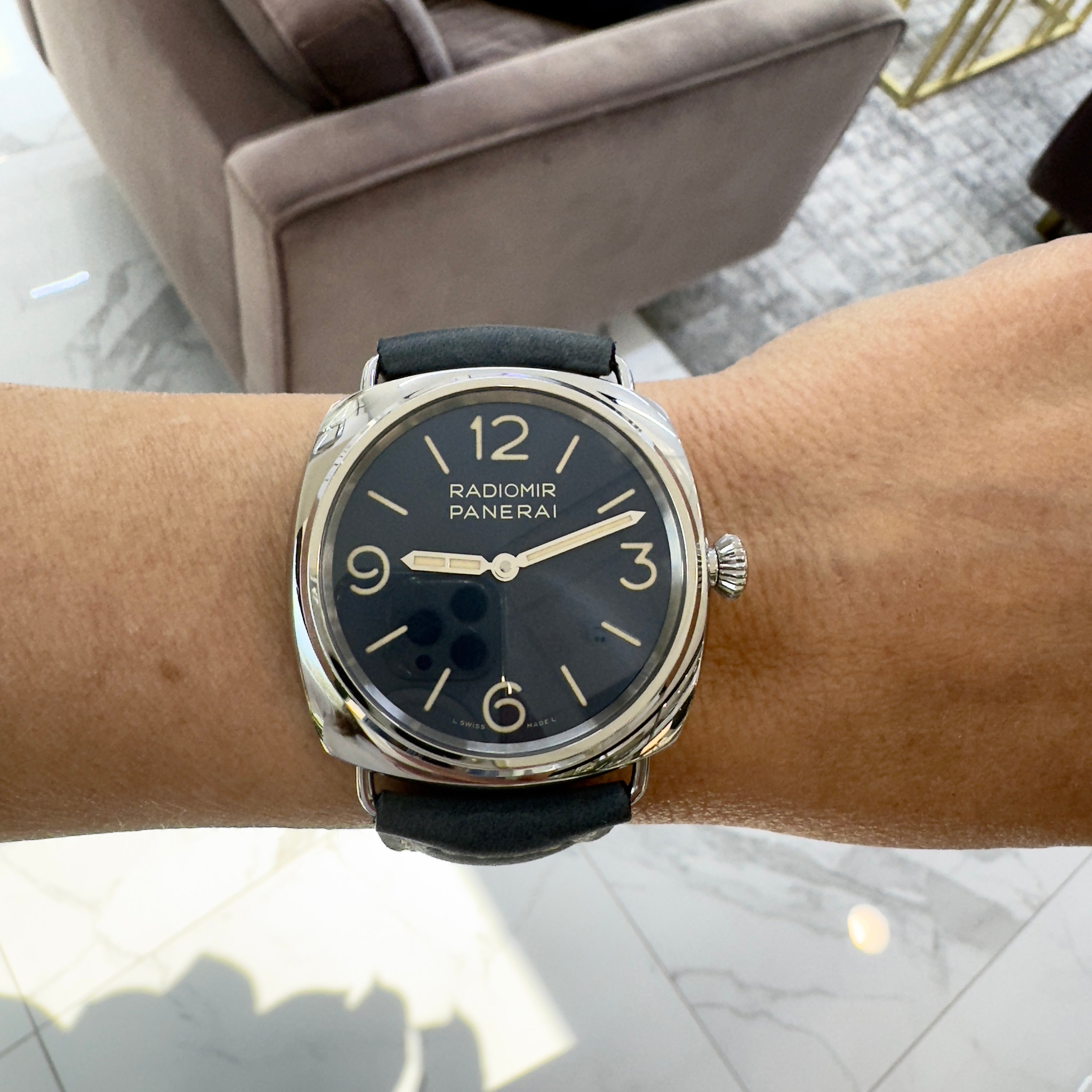 Panerai Radiomir Officine 45MM PAM 01383 Blue Dial Steel Hand Winding Watch