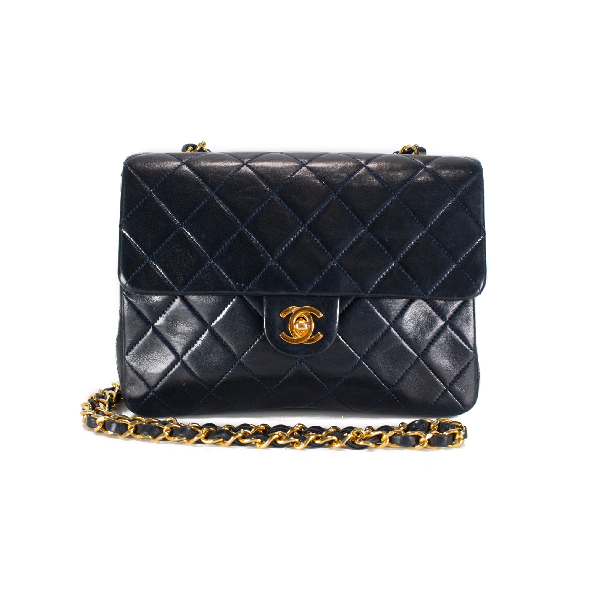 Vintage Chanel Classic Navy Lambskin Small Flap Crossbody Shoulder Bag