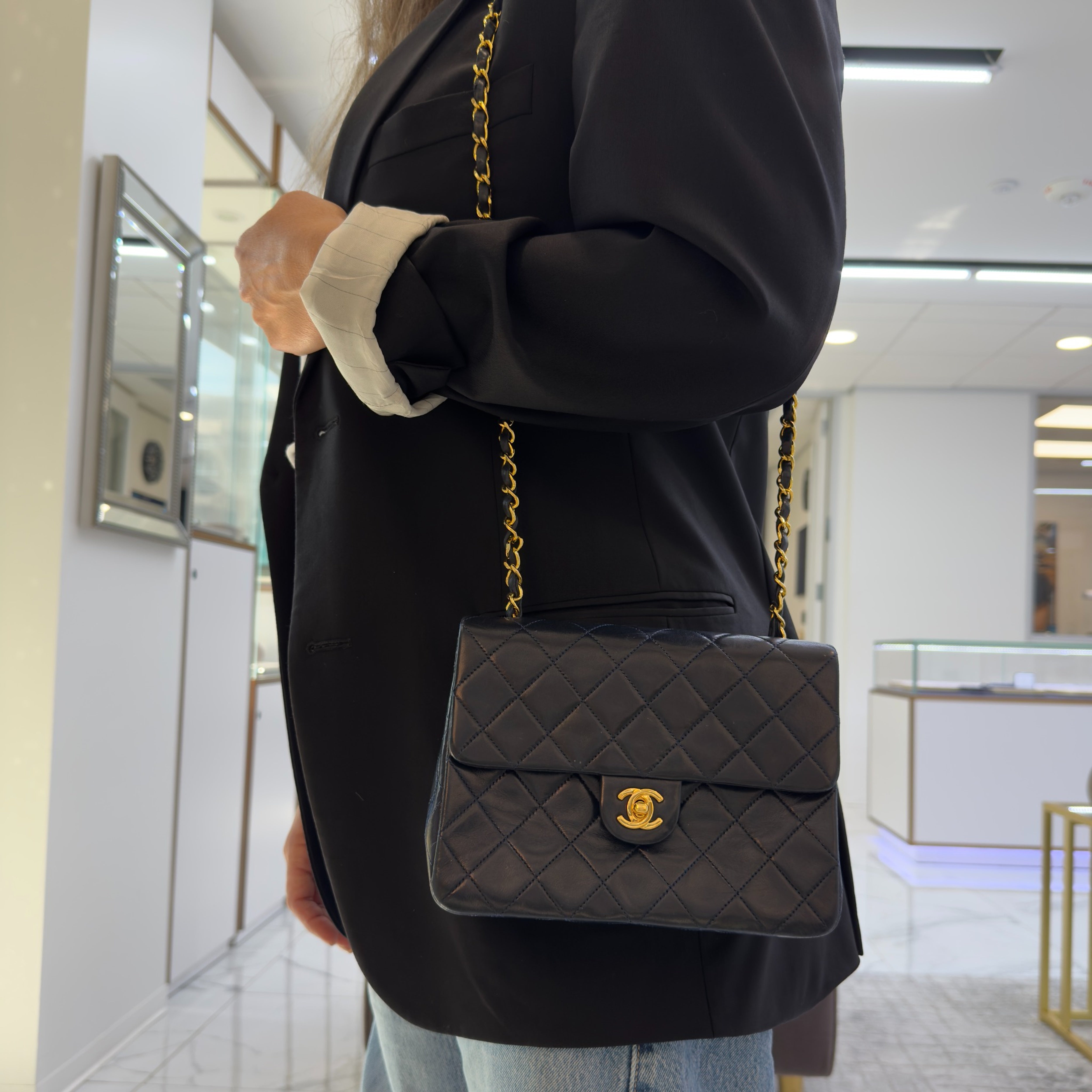 Vintage Chanel Classic Navy Lambskin Small Flap Crossbody Shoulder Bag