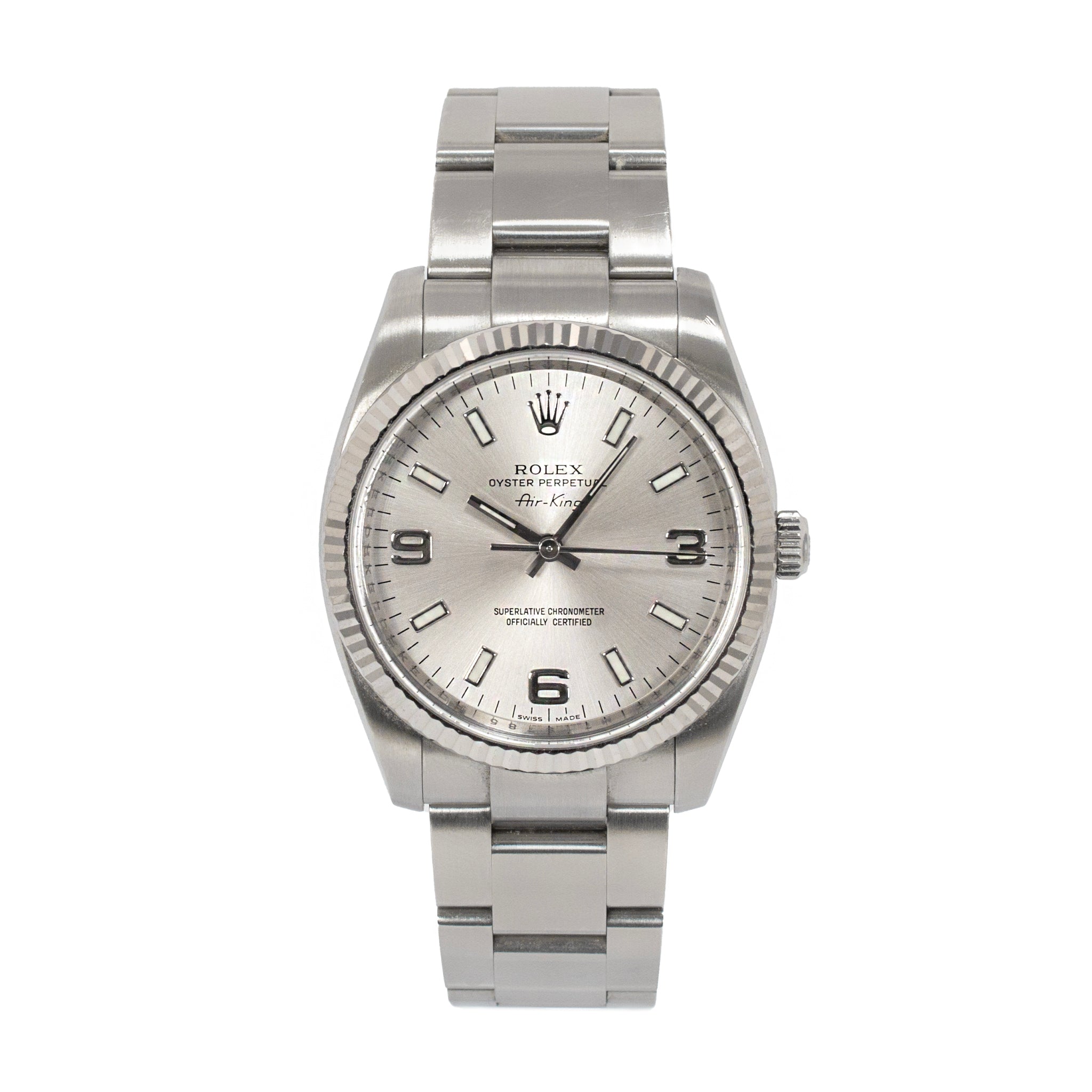 2007 Rolex Air King 34MM 114234 Silver Dial Fluted Oyster Stainless Steel Watch