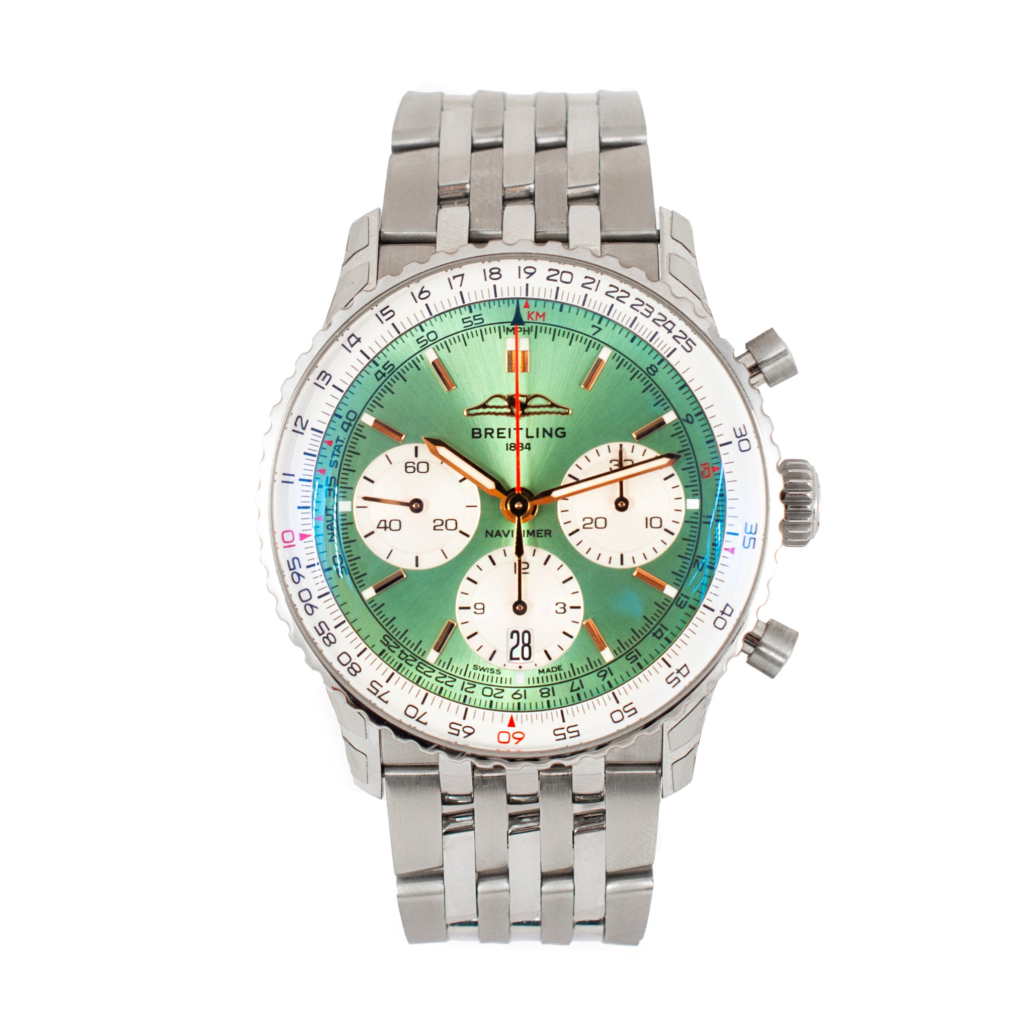 Breitling Navitimer 1 B01 41MM ab0139211l1a1 Mint Green Chronograph Steel Watch