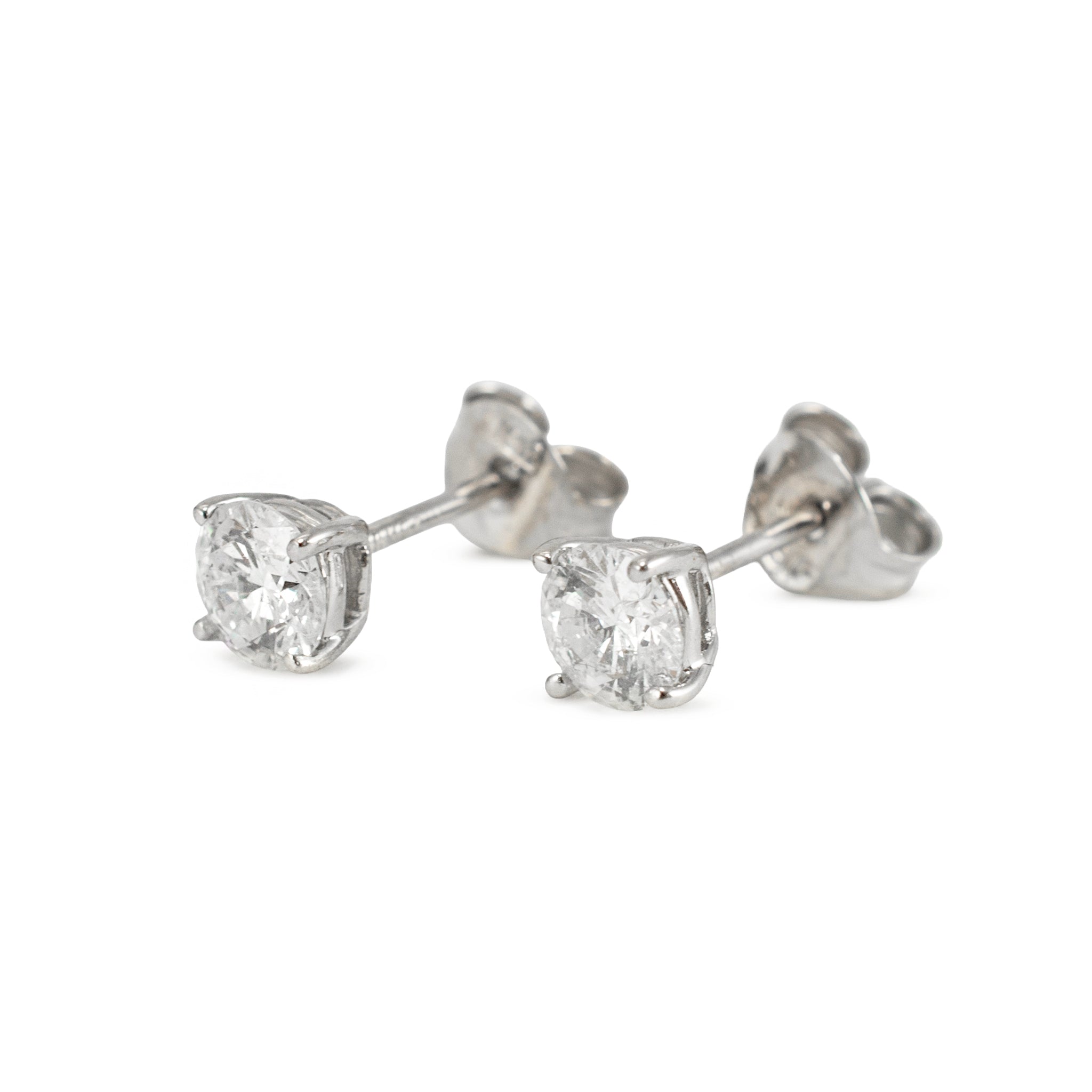 Unisex 18K White Gold 4 Prong Push Back 0.60ct Round Diamond Stud Earrings