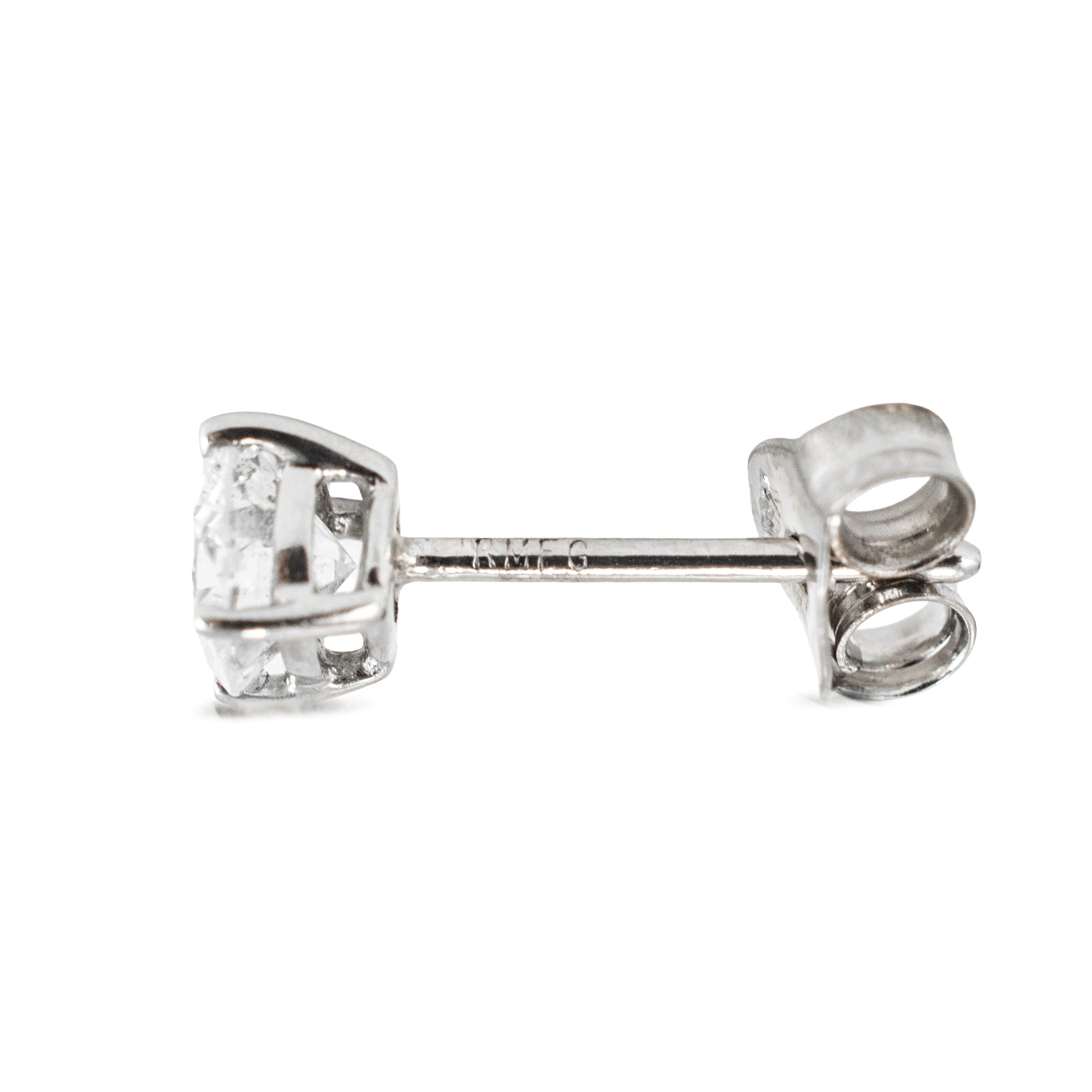 Unisex 18K White Gold 4 Prong Push Back 0.60ct Round Diamond Stud Earrings