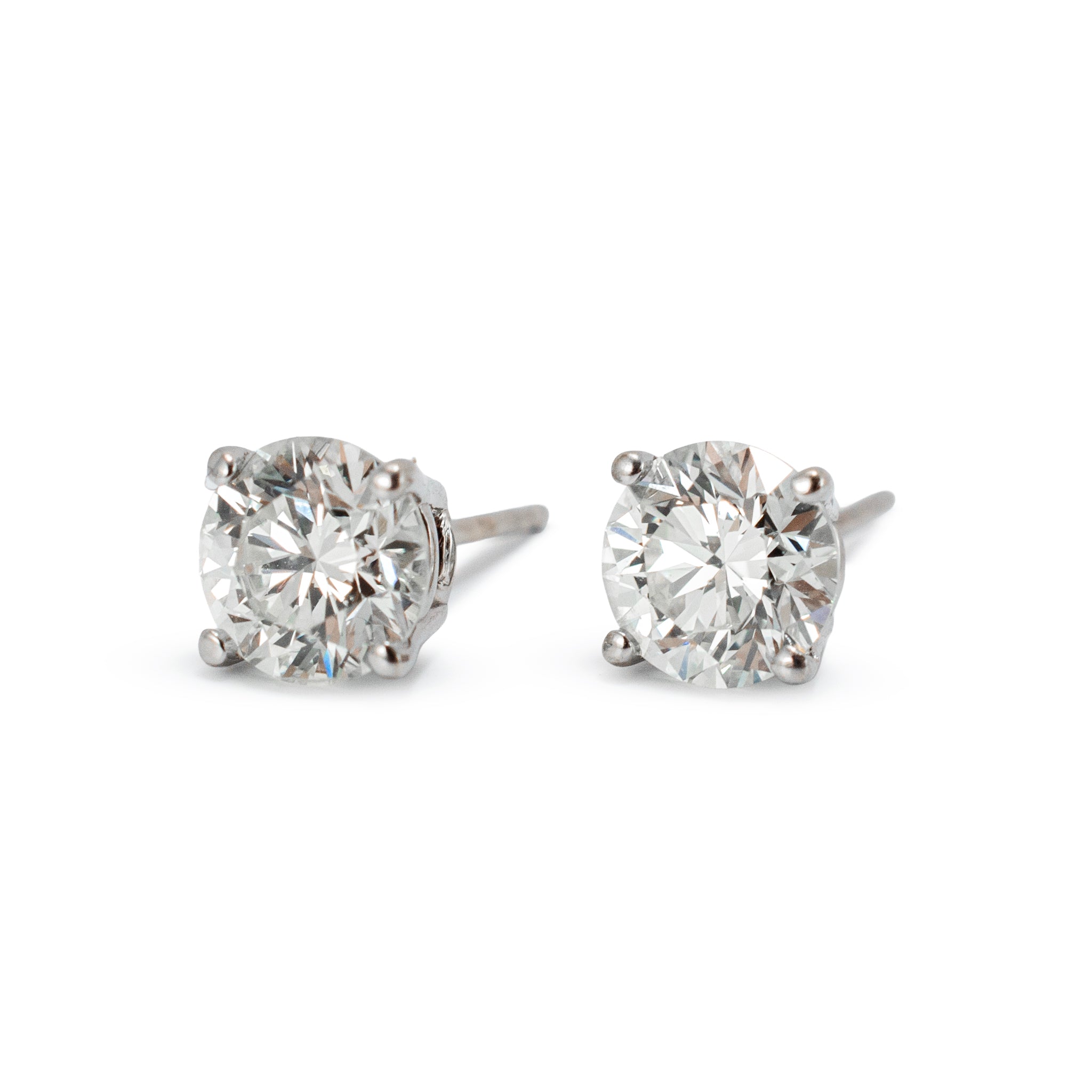 Unisex 14K White Gold 4 Prong Push Back 1.60ct Round Diamond Stud Earrings