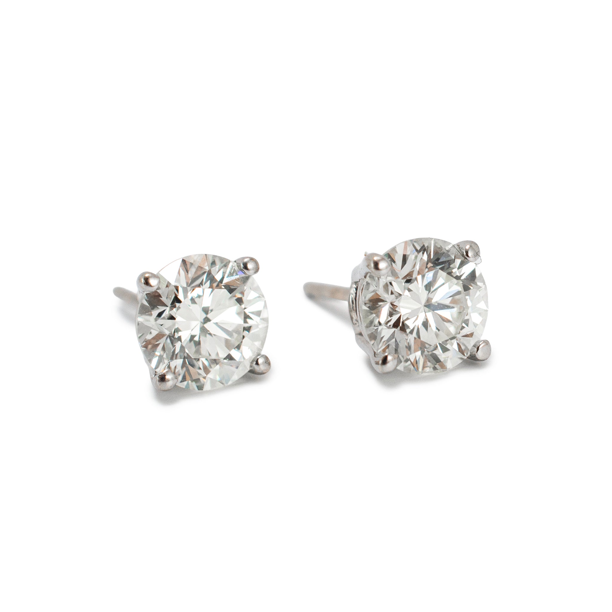 Unisex 14K White Gold 4 Prong Push Back 1.60ct Round Diamond Stud Earrings