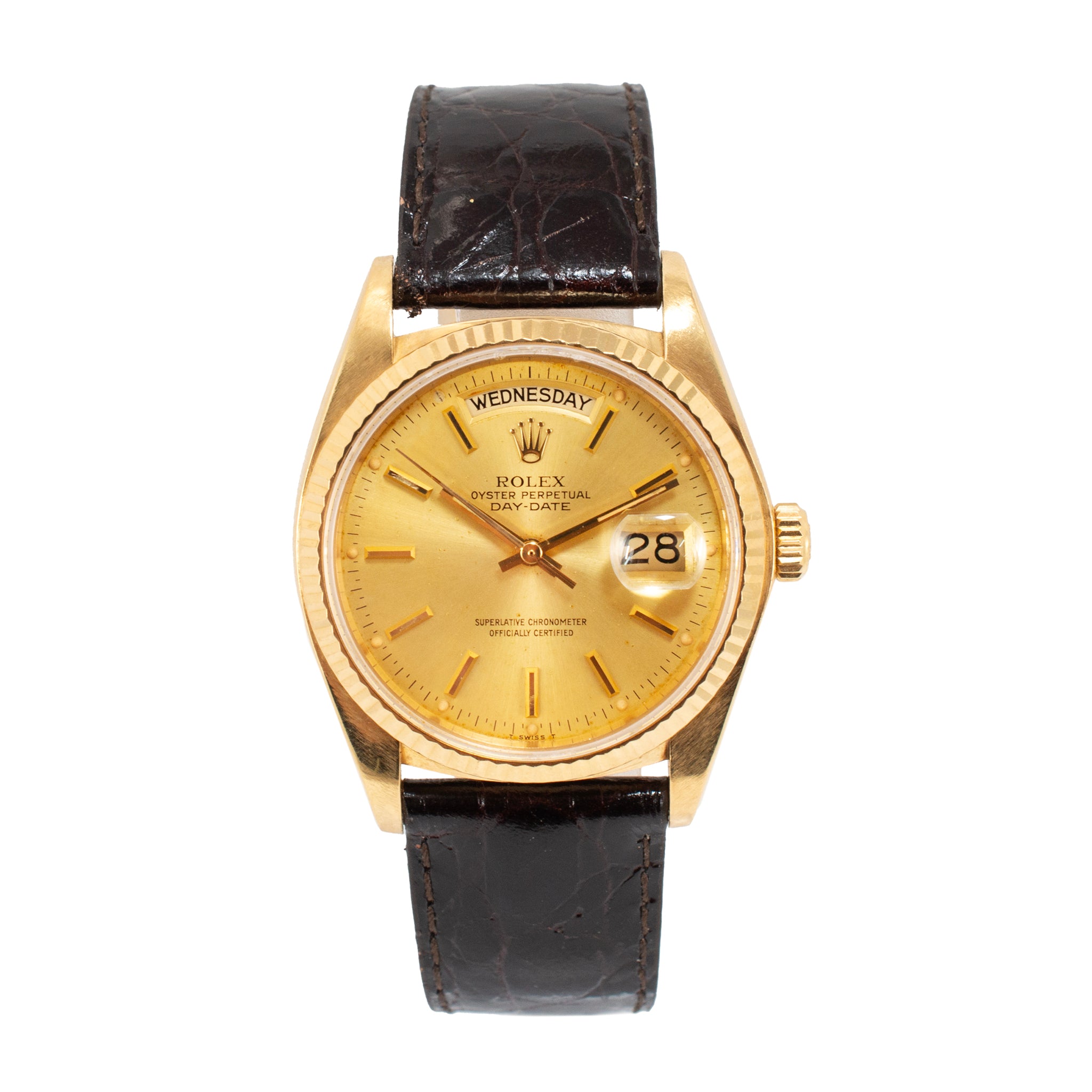 1980 Rolex Day Date 36MM 18038 President Deep Cherry Strap 18K Yellow Gold Watch