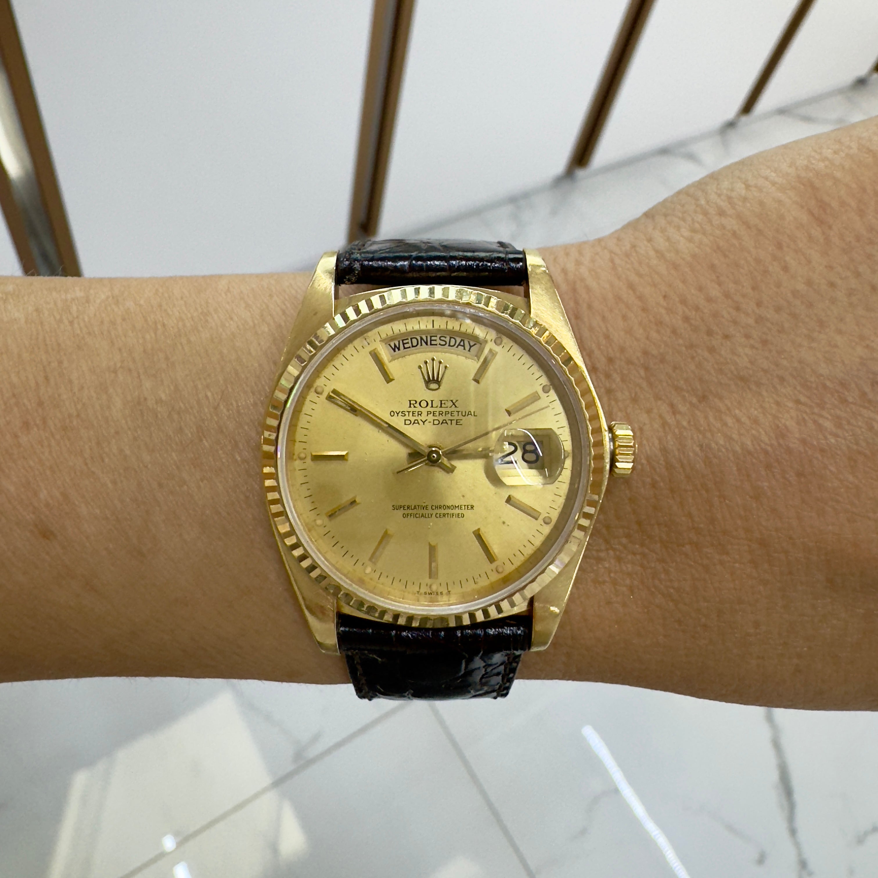 1980 Rolex Day Date 36MM 18038 President Deep Cherry Strap 18K Yellow Gold Watch