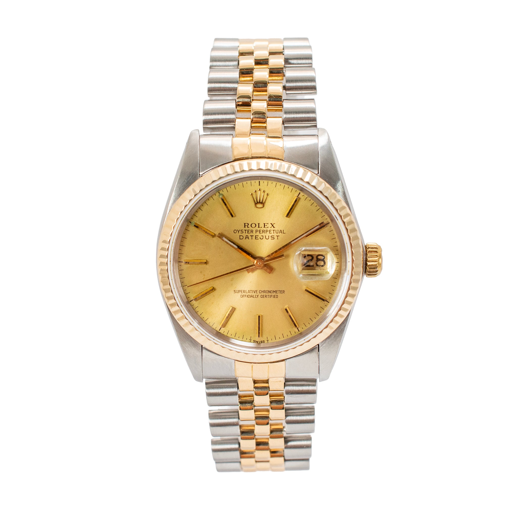 Rolex Datejust 36MM 16013 Gold Dial Jubilee Fluted 18K Yellow Gold Steel Watch