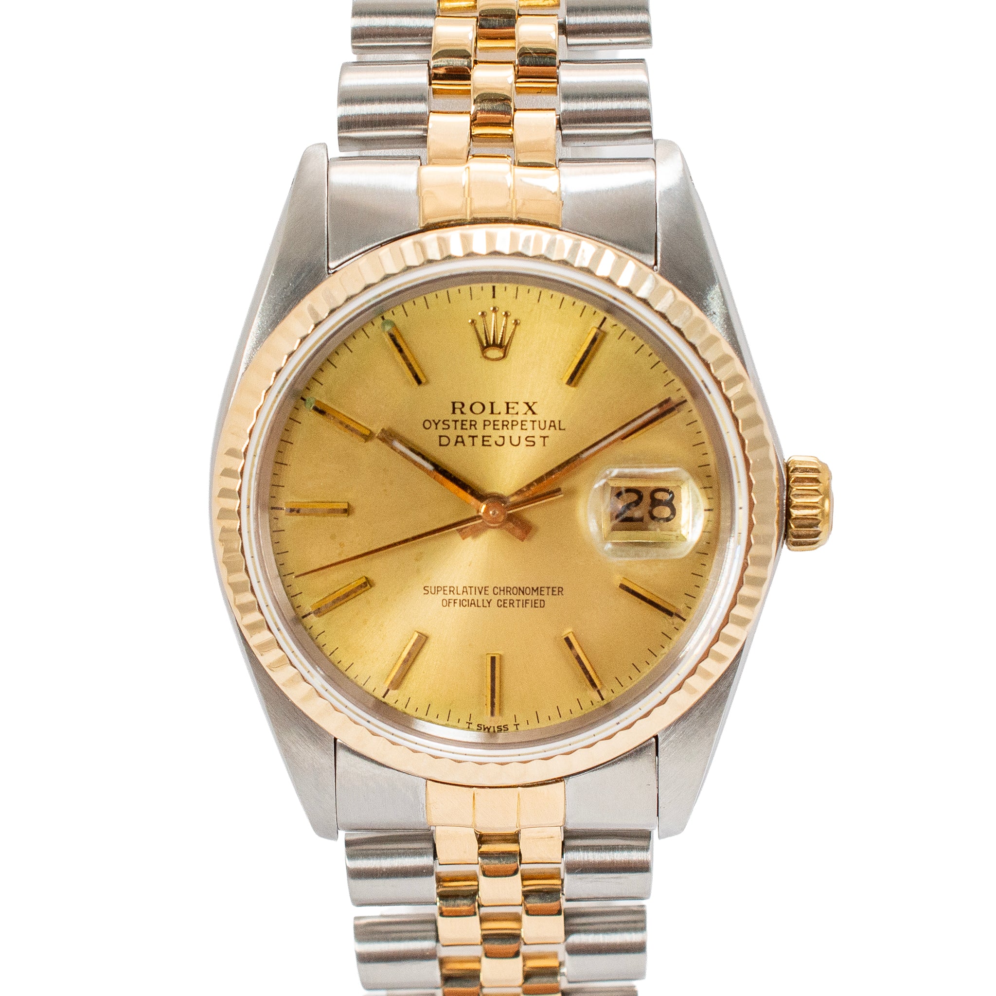 Rolex Datejust 36MM 16013 Gold Dial Jubilee Fluted 18K Yellow Gold Steel Watch