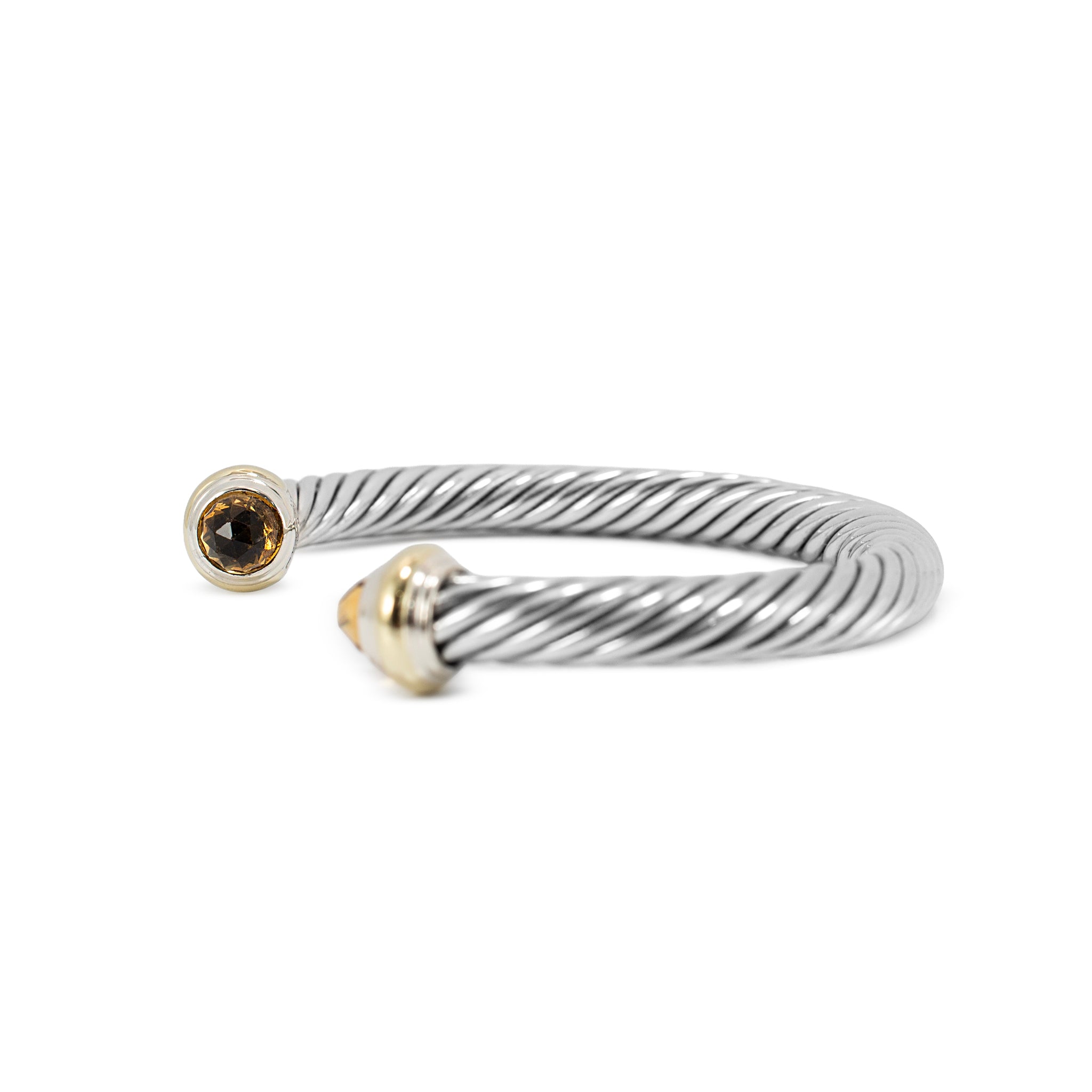 David Yurman Classic Cable 7MM 14K Gold 925 Silver Citrine Bangle Cuff Bracelet