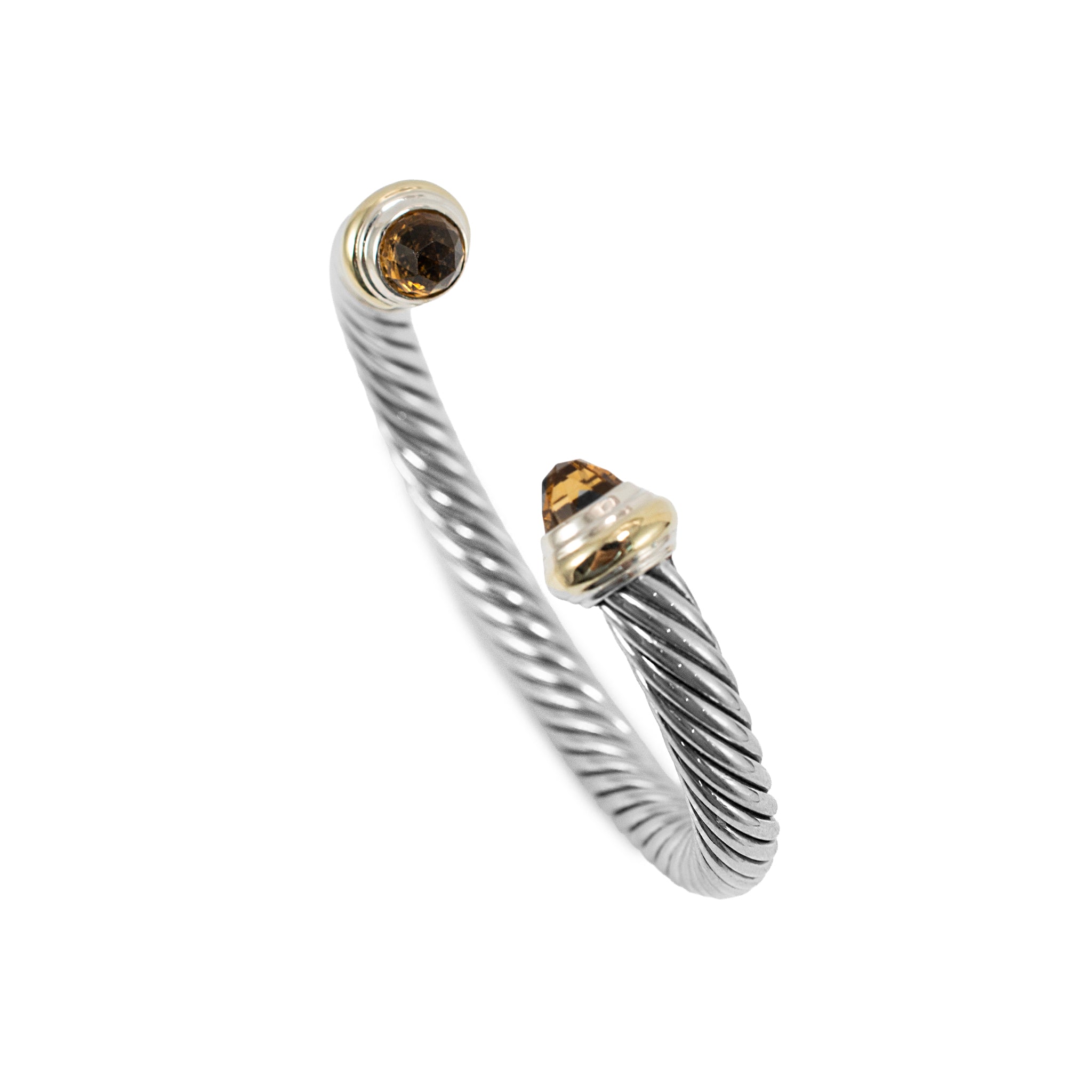 David Yurman Classic Cable 7MM 14K Gold 925 Silver Citrine Bangle Cuff Bracelet