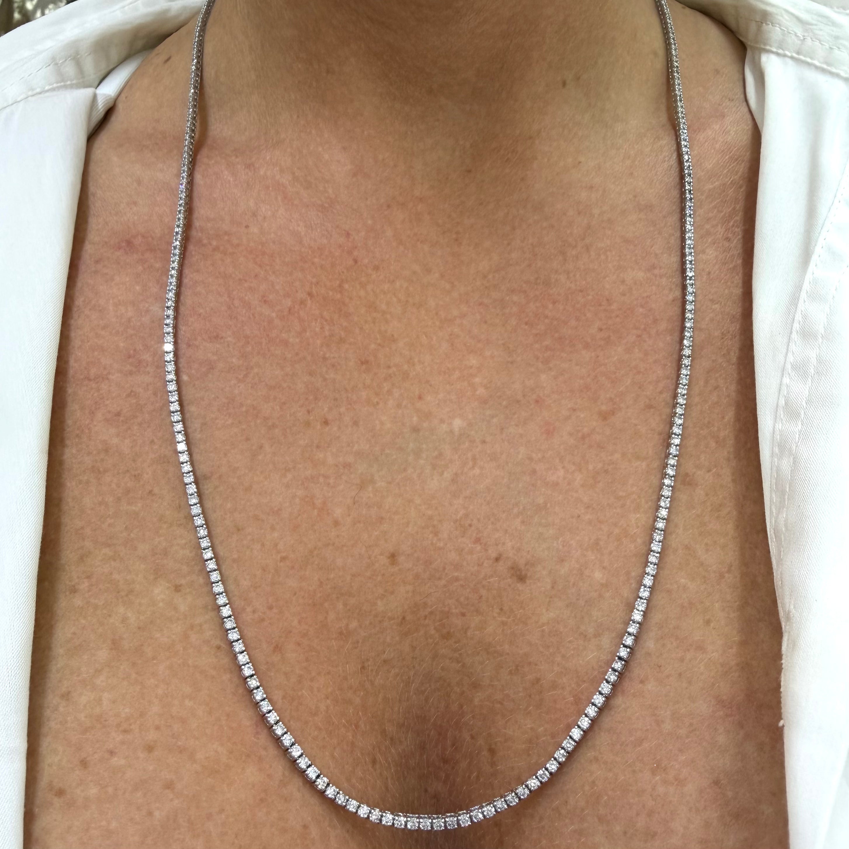 18K White Gold 7.00ct Round Diamond 4 Prongs Tennis Chain Matinee Necklace