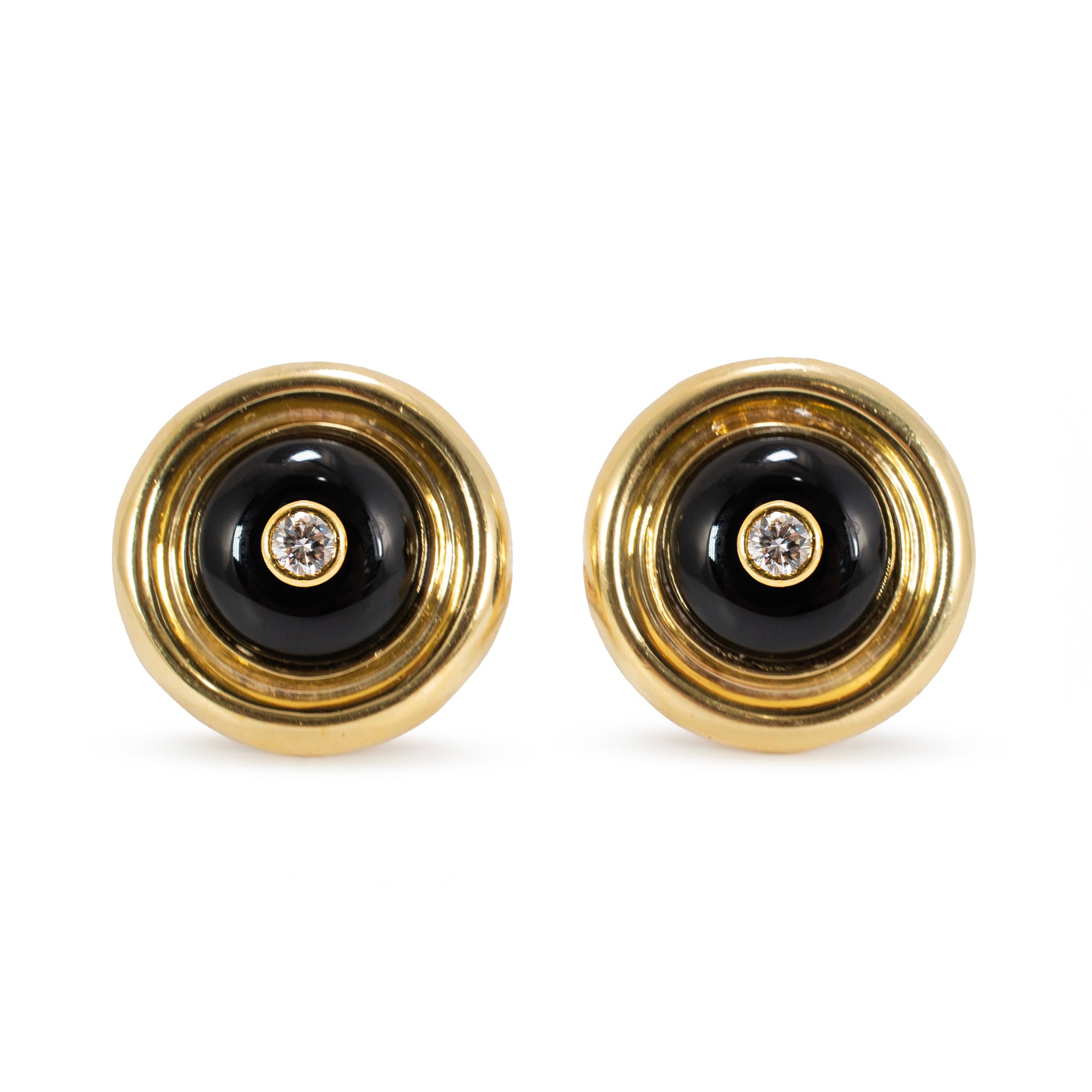 Vintage Oscar Heyman and Bros. 18K Yellow Gold Onyx Diamond Clip on Earrings