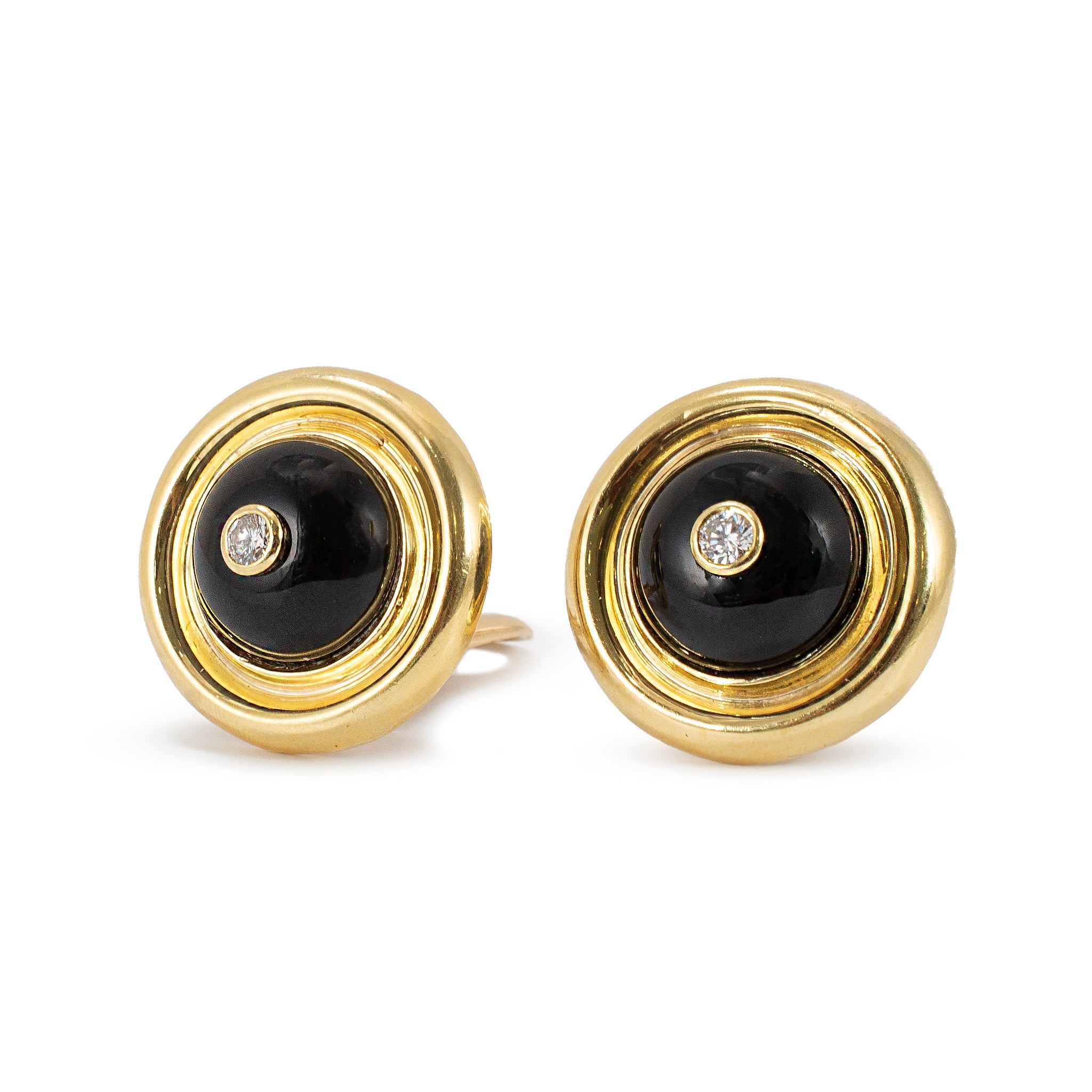 Vintage Oscar Heyman and Bros. 18K Yellow Gold Onyx Diamond Clip on Earrings