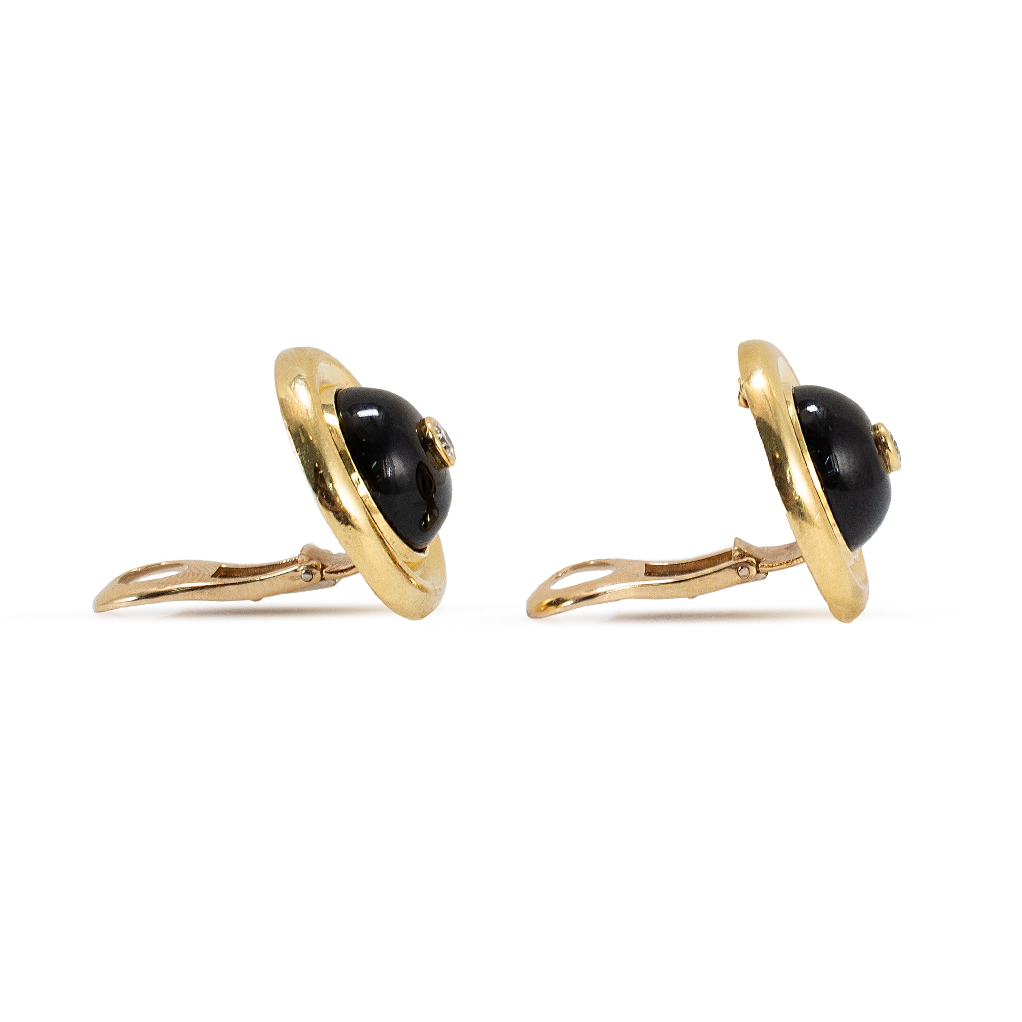 Vintage Oscar Heyman and Bros. 18K Yellow Gold Onyx Diamond Clip on Earrings