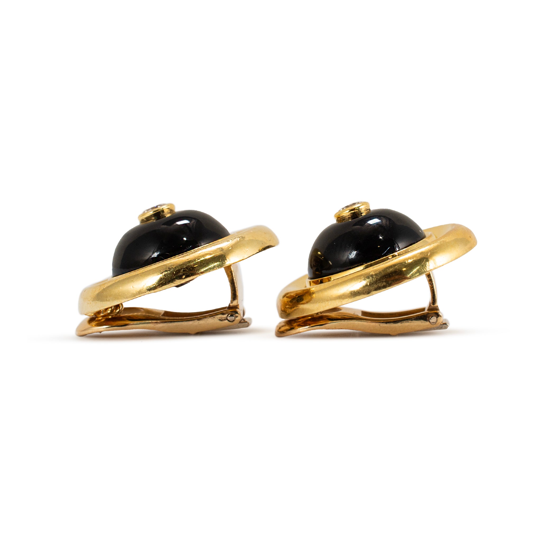 Vintage Oscar Heyman and Bros. 18K Yellow Gold Onyx Diamond Clip on Earrings