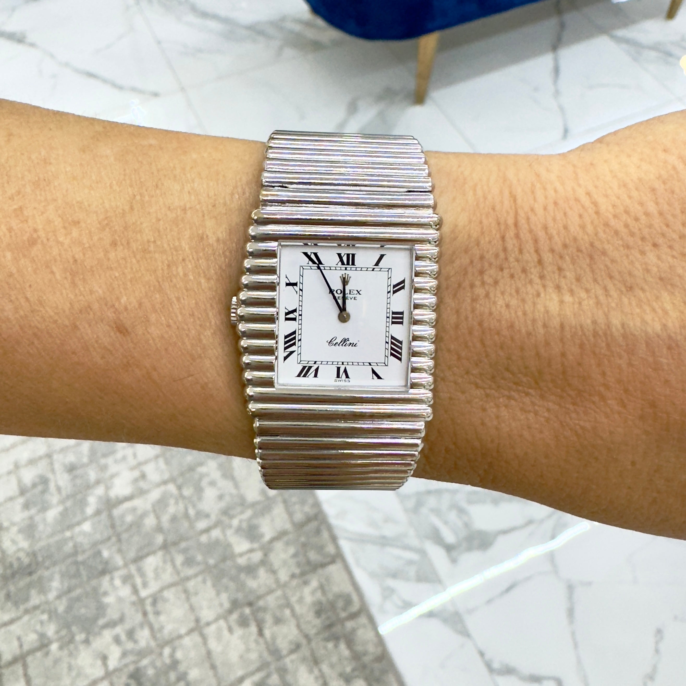 Vintage Rolex Cellini 29MM 4015 Asymmetrical Left Handed 18K White Gold Watch