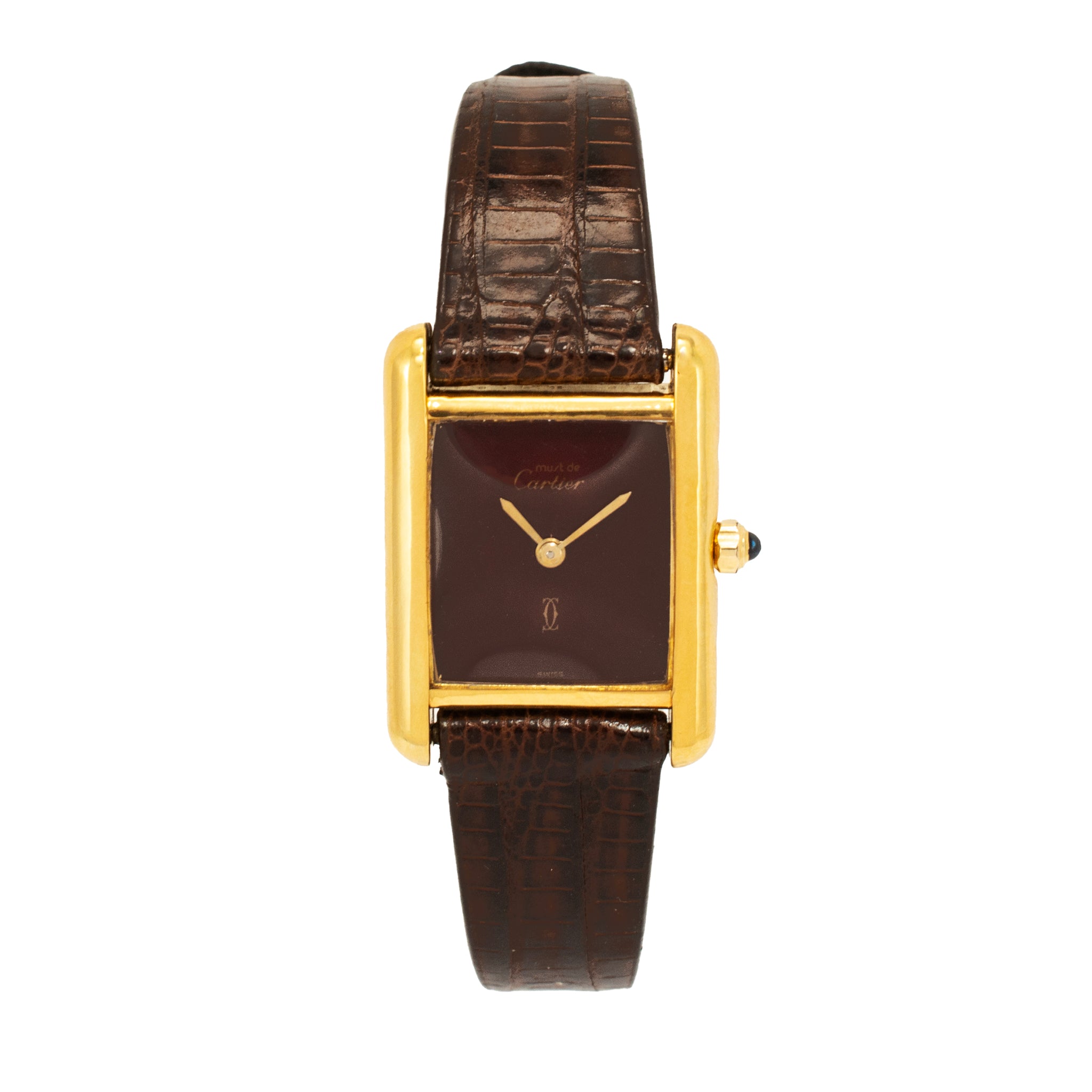 Vintage Ladies Cartier Tank Vermeil 21MM 366001 Bordeaux 925 Gold Plaque Watch