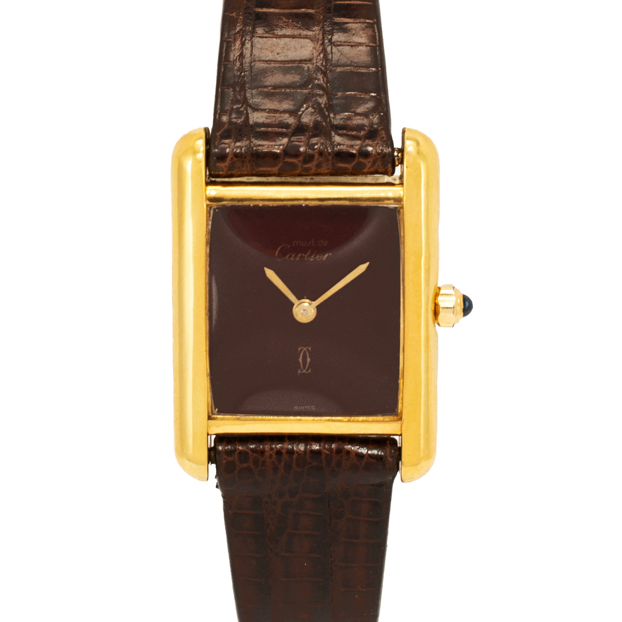 Vintage Ladies Cartier Tank Vermeil 21MM 366001 Bordeaux 925 Gold Plaque Watch