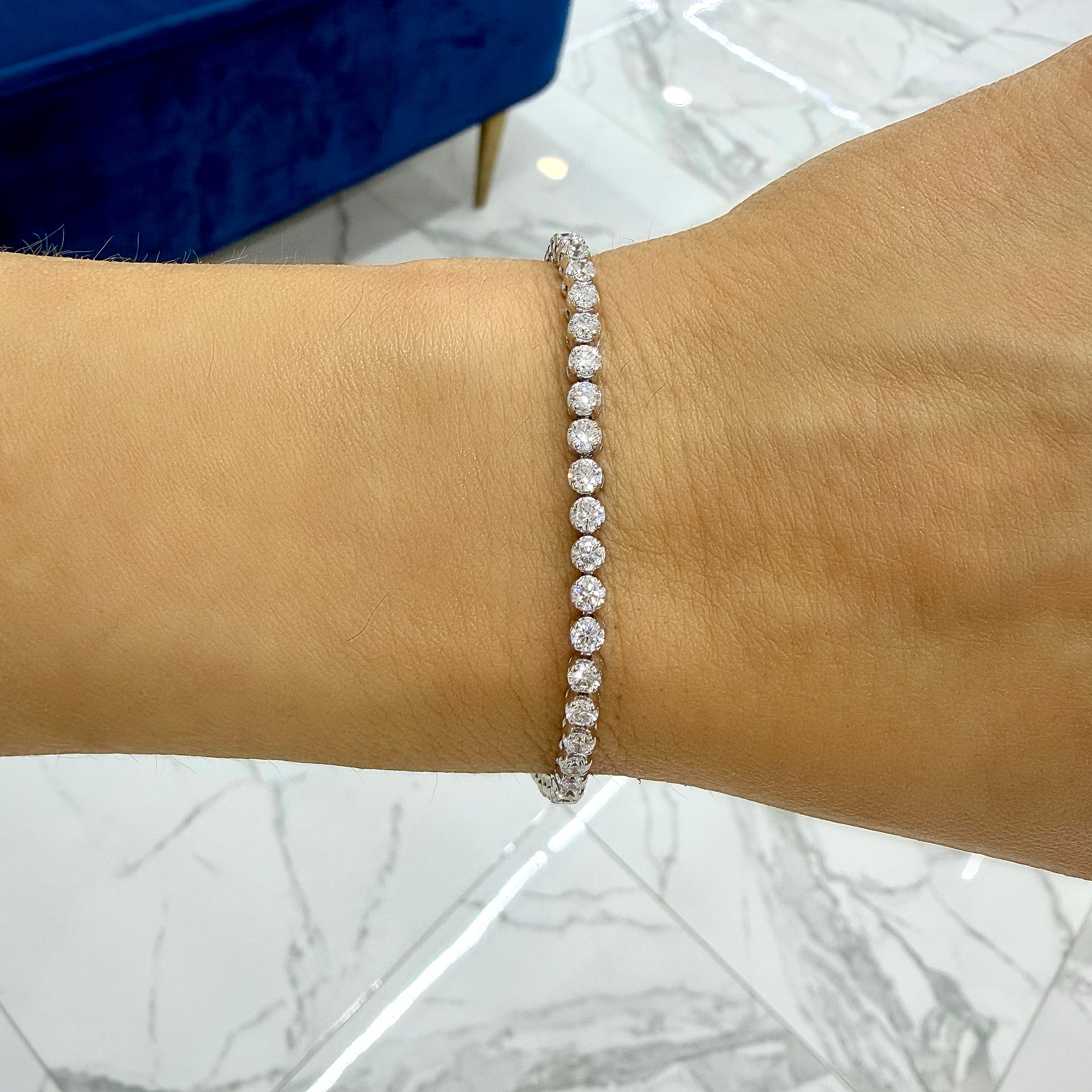 Ladies 14K White Gold 4-Prong 5.00ct Lab Grown Diamond Tennis Bracelet