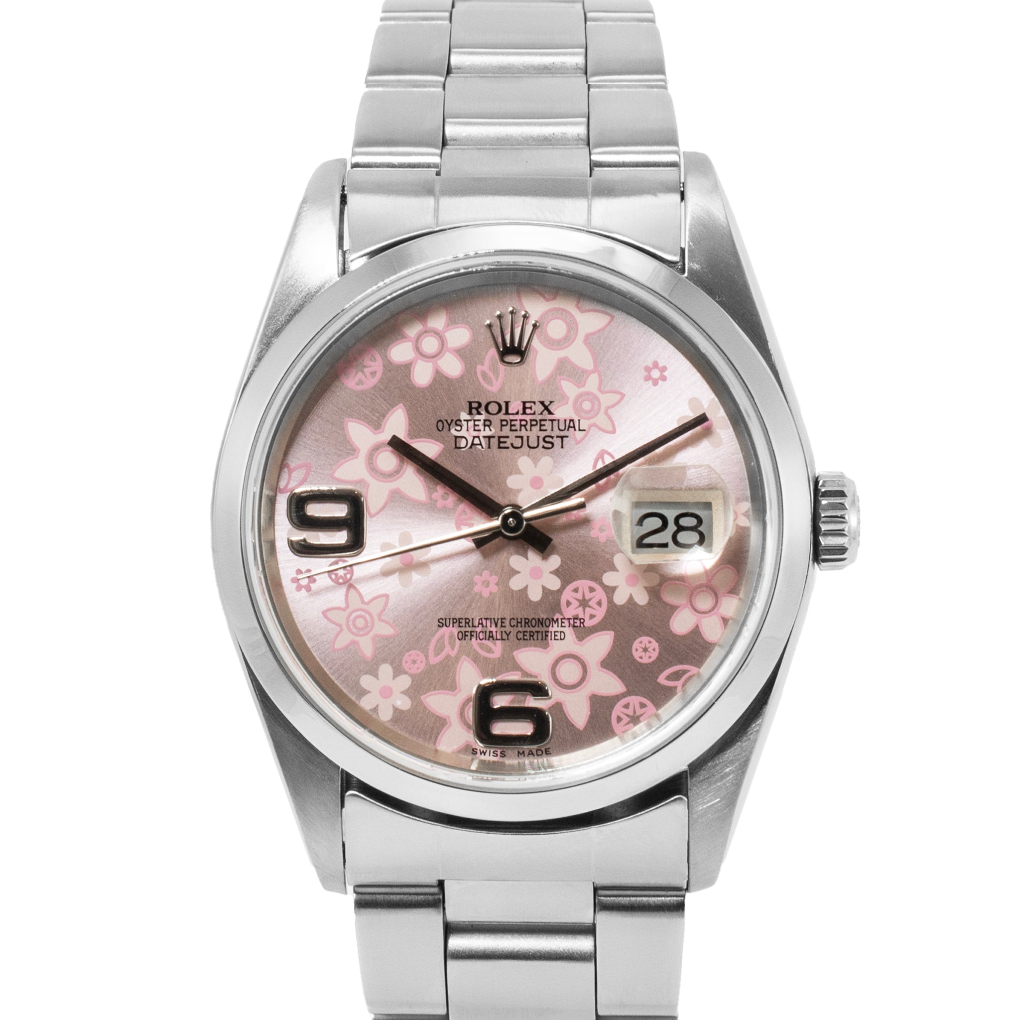 Ladies Rolex Datejust 36MM 16200 Pink Floral Dial Oyster Stainless Steel Watch