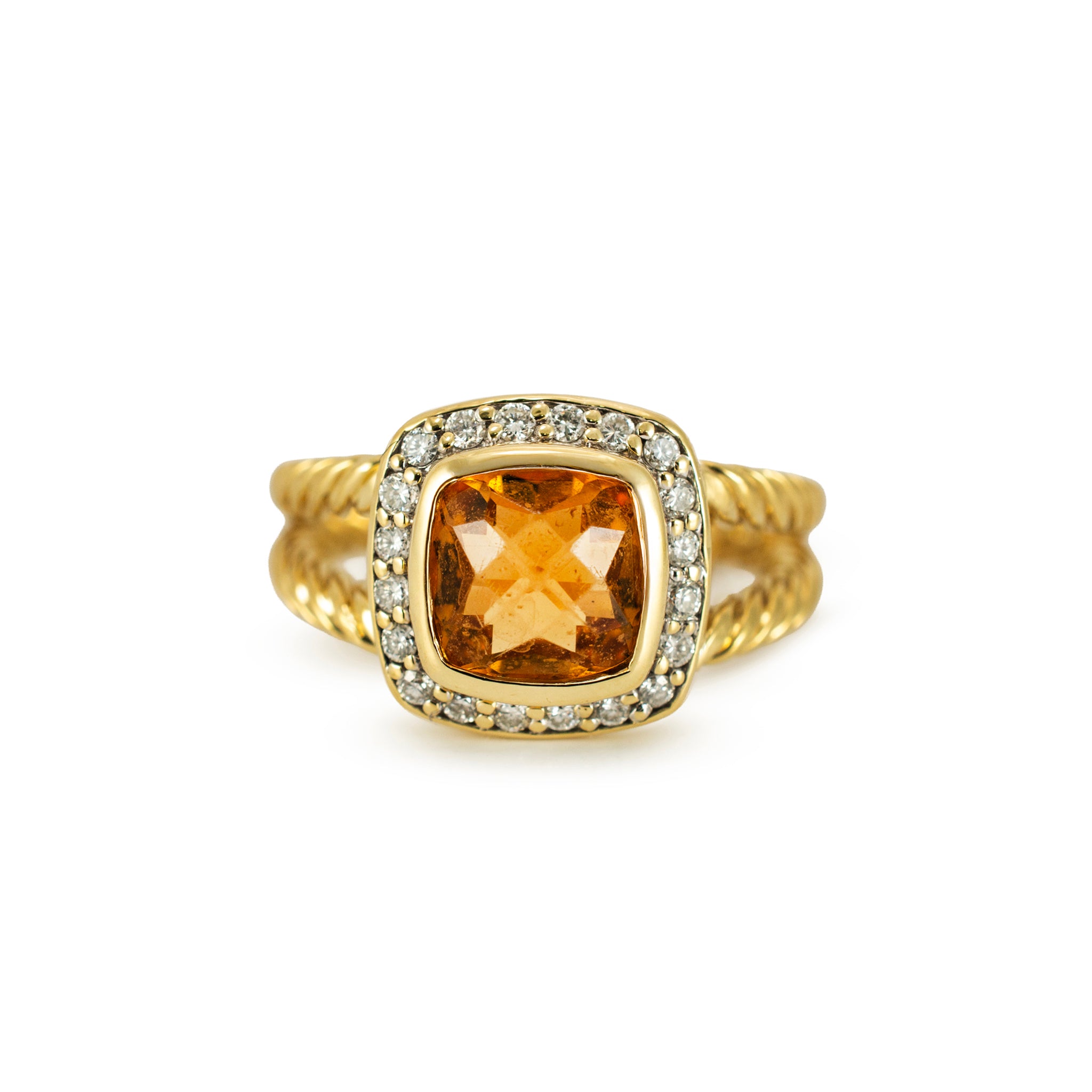 David Yurman Albion 18K Yellow Gold Citrine Diamond Cable Cocktail Ring