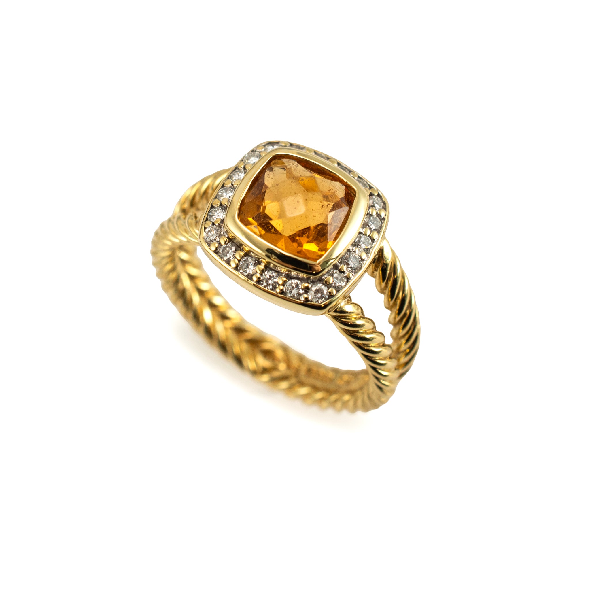 David Yurman Albion 18K Yellow Gold Citrine Diamond Cable Cocktail Ring