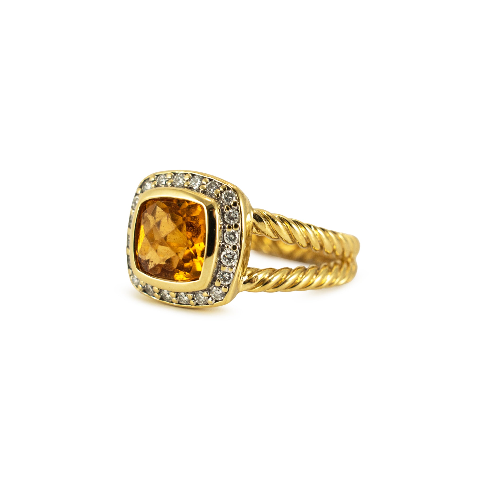 David Yurman Albion 18K Yellow Gold Citrine Diamond Cable Cocktail Ring