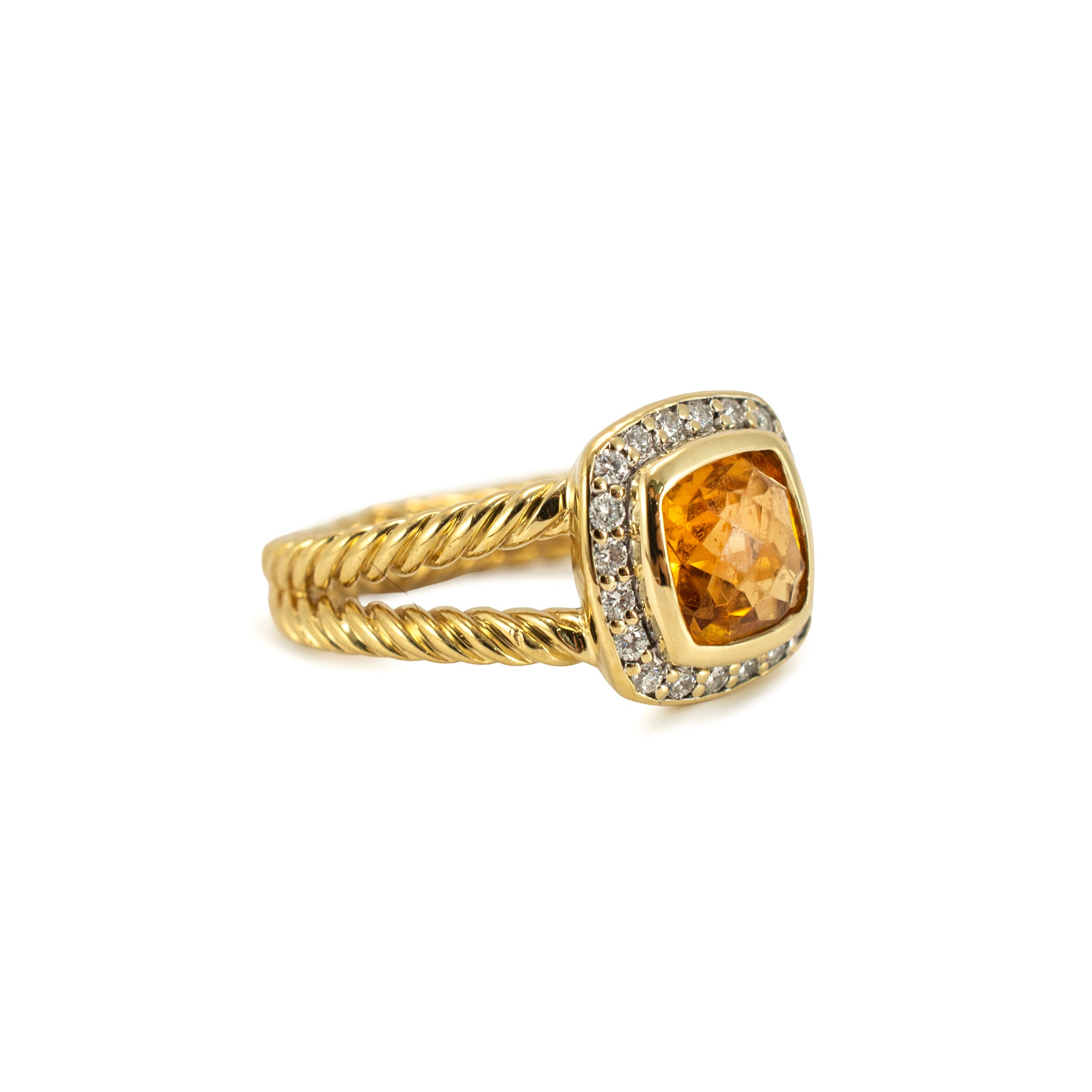David Yurman Albion 18K Yellow Gold Citrine Diamond Cable Cocktail Ring
