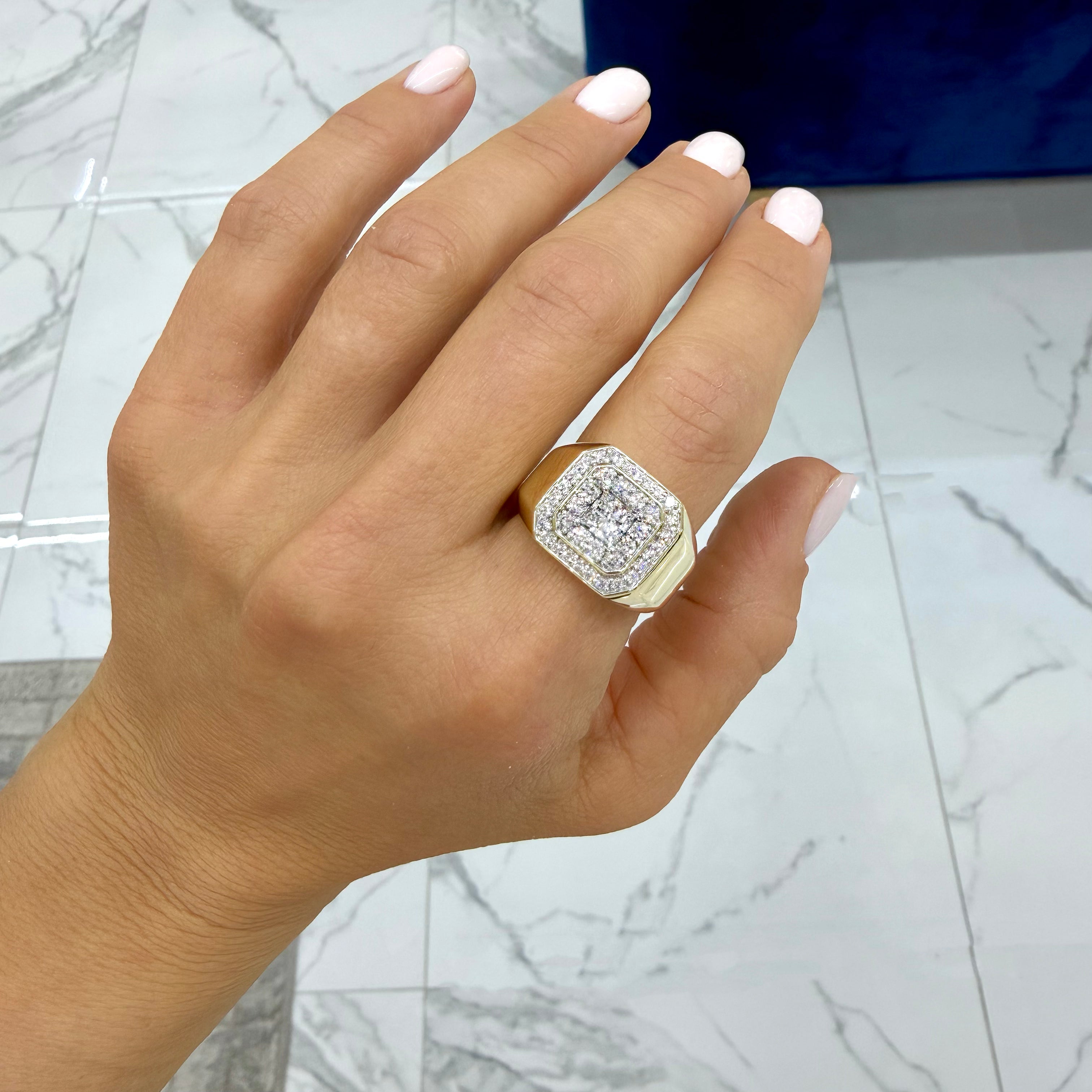 Men’s 10K Yellow Gold 1.82ct Princess & Round Halo Lab Grown Diamond Band Ring