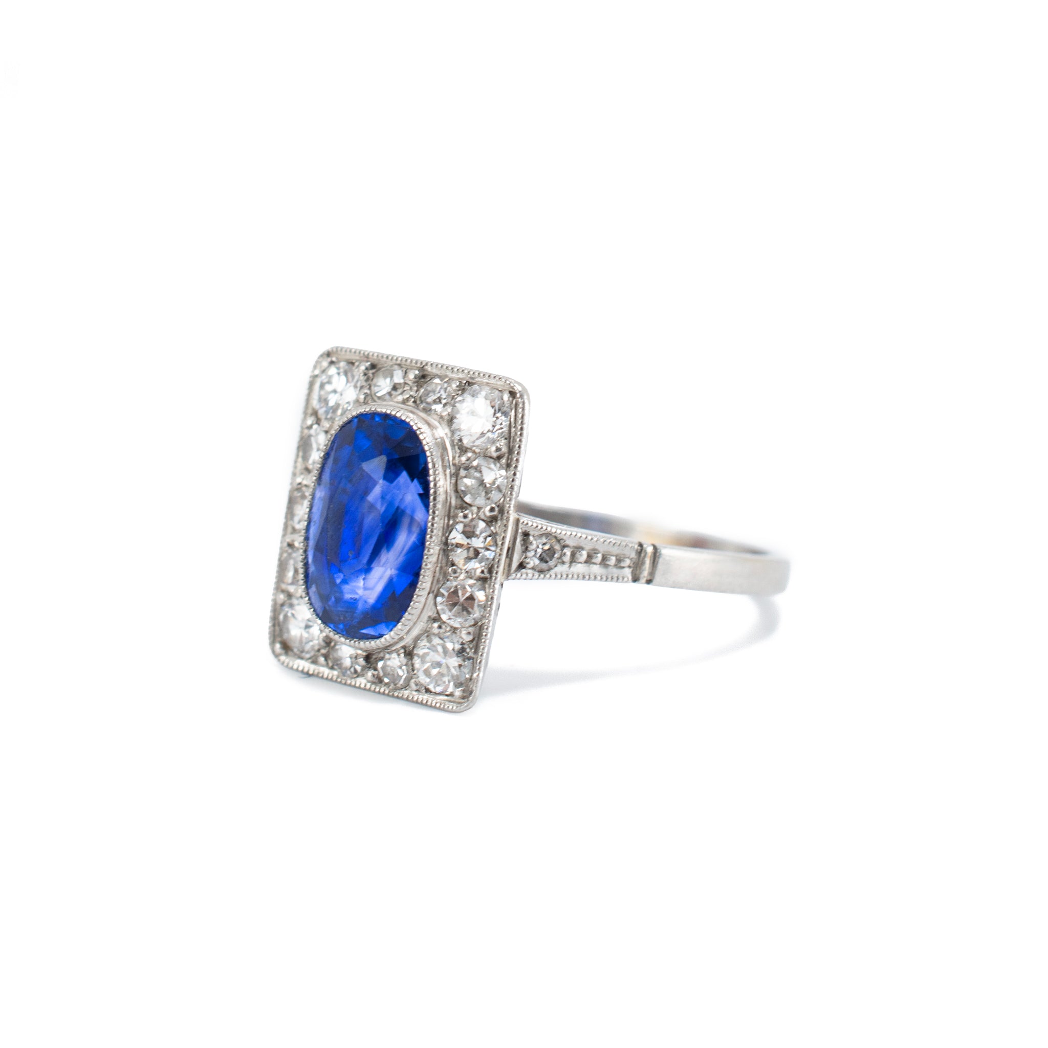 Antique Art Deco Platinum 1.96ct Gia Royal Blue Sapphire Diamond Cocktail Ring