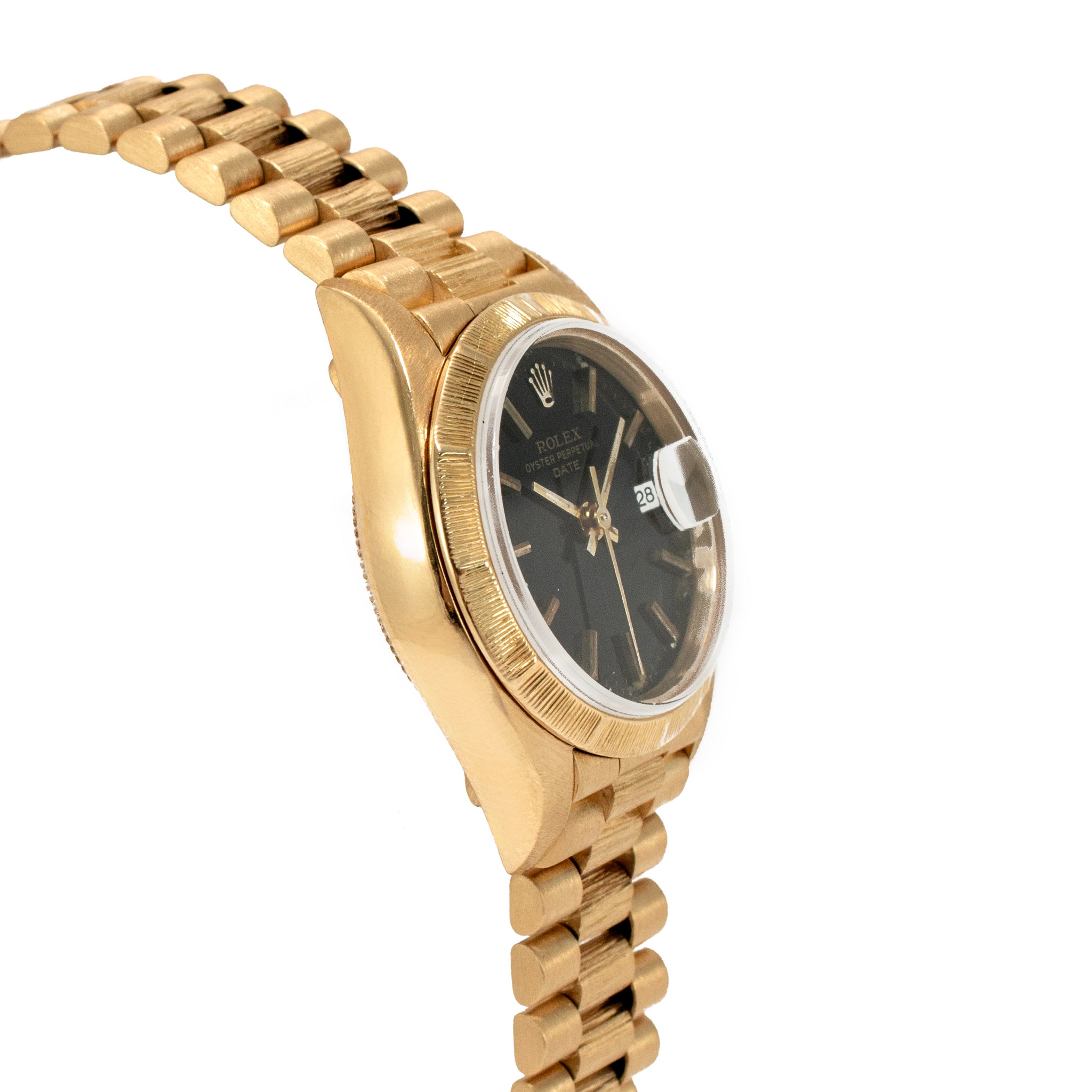 Ladies Vintage Rolex Datejust 26MM 69278 18K Gold Bark Black President Watch