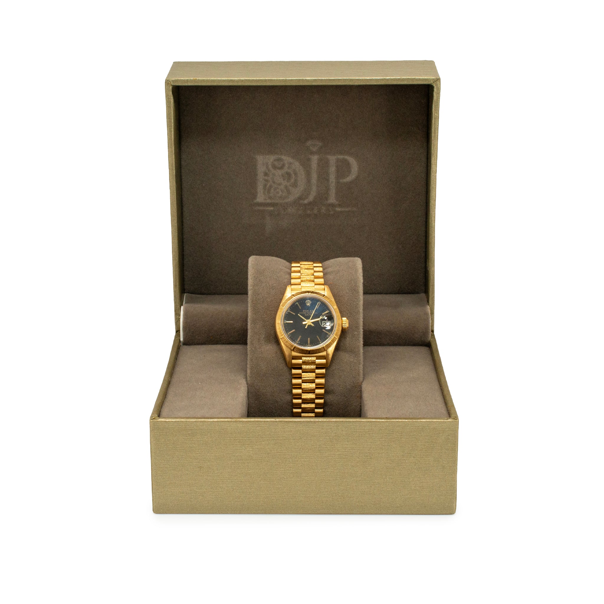 Ladies Vintage Rolex Datejust 26MM 69278 18K Gold Bark Black President Watch