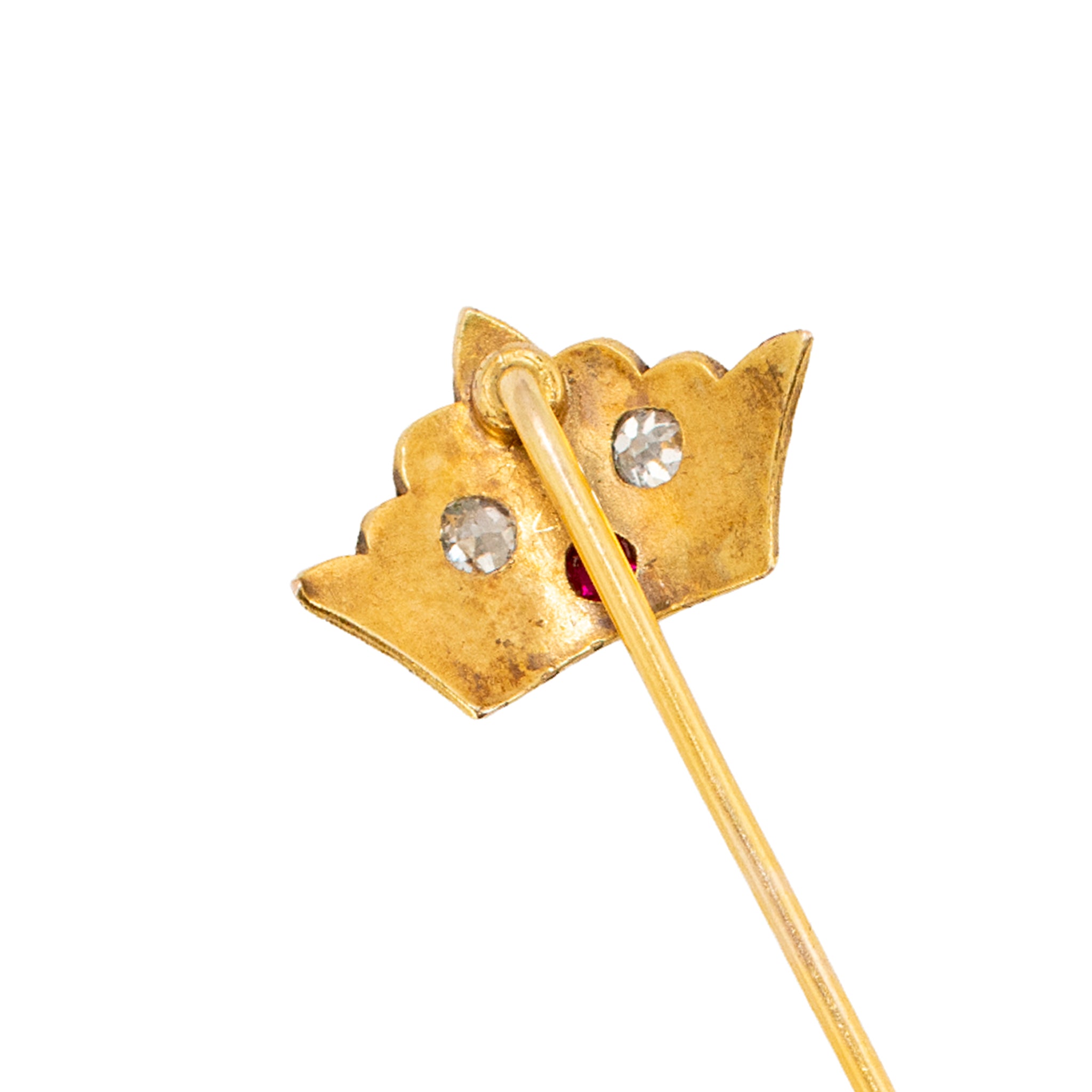 Antique Victorian 18K Yellow Gold Sapphire Ruby Diamond Royal Crown Pin