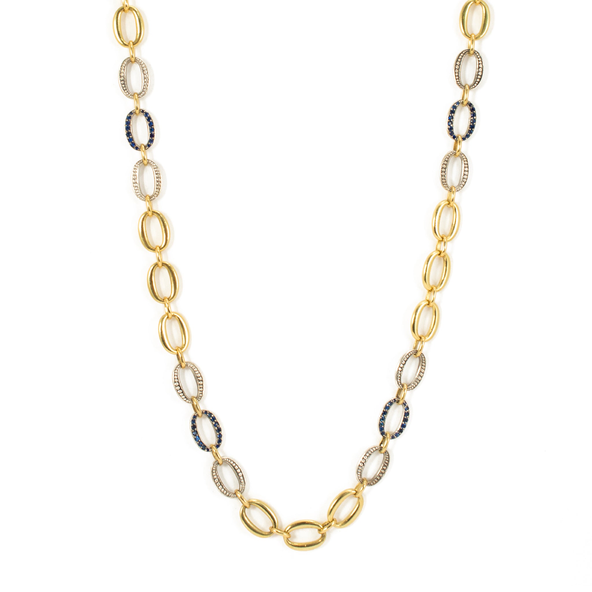 Sylva & Cie 18K Yellow Gold & Sterling Silver Sapphire Oval Link Chain Necklace