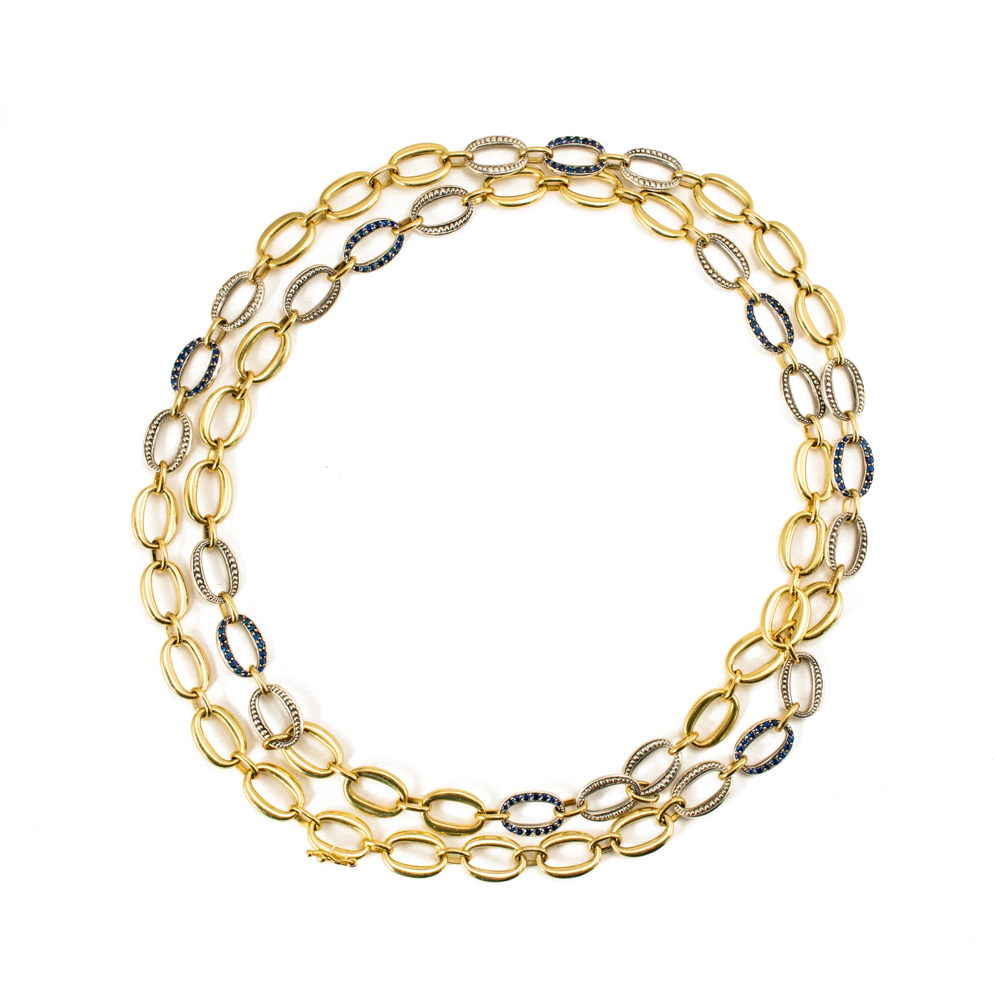 Sylva & Cie 18K Yellow Gold & Sterling Silver Sapphire Oval Link Chain Necklace