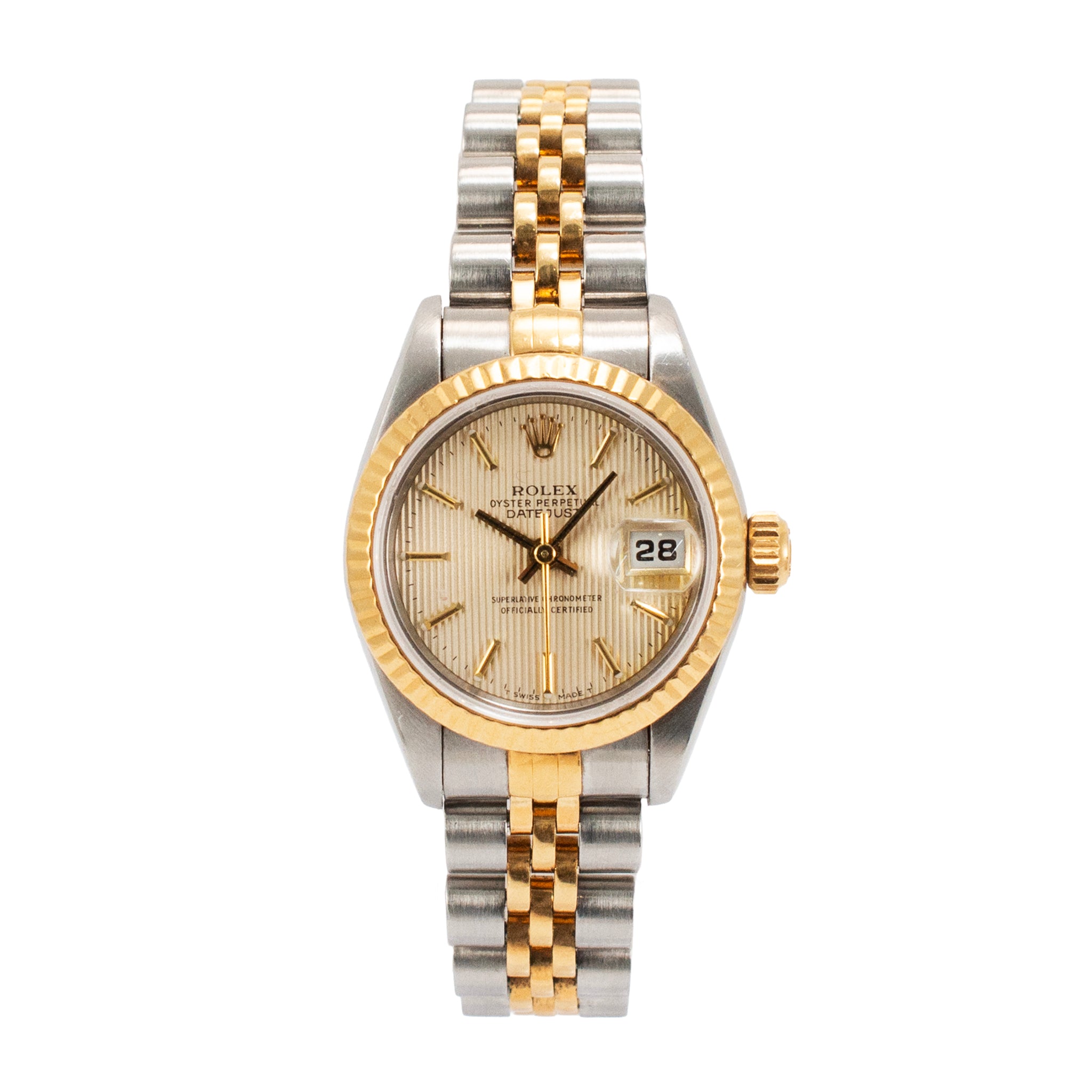 Rolex Lady Datejust 26MM 69173 Champagne Tapestry Dial Jubilee Gold Steel Watch