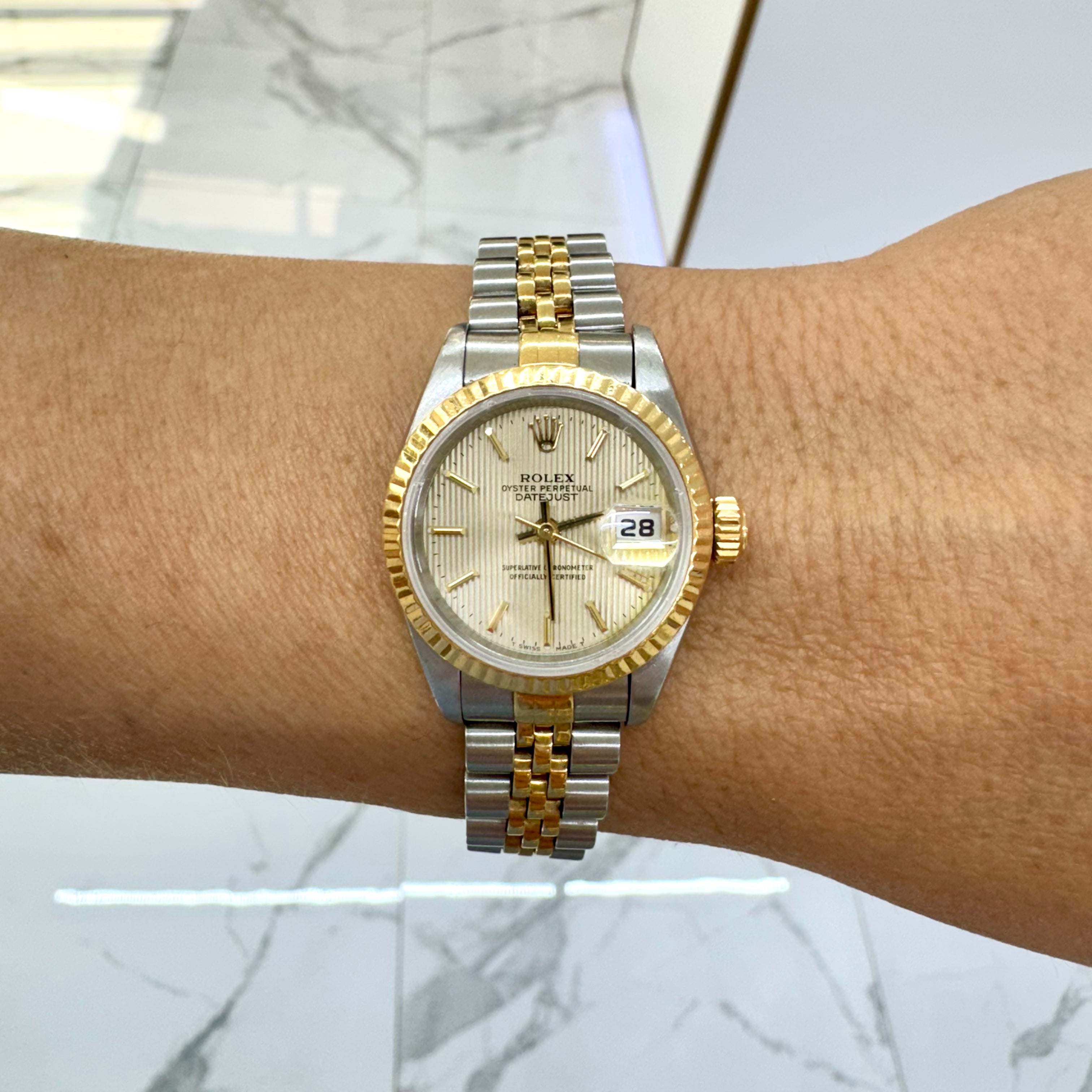 Rolex Lady Datejust 26MM 69173 Champagne Tapestry Dial Jubilee Gold Steel Watch