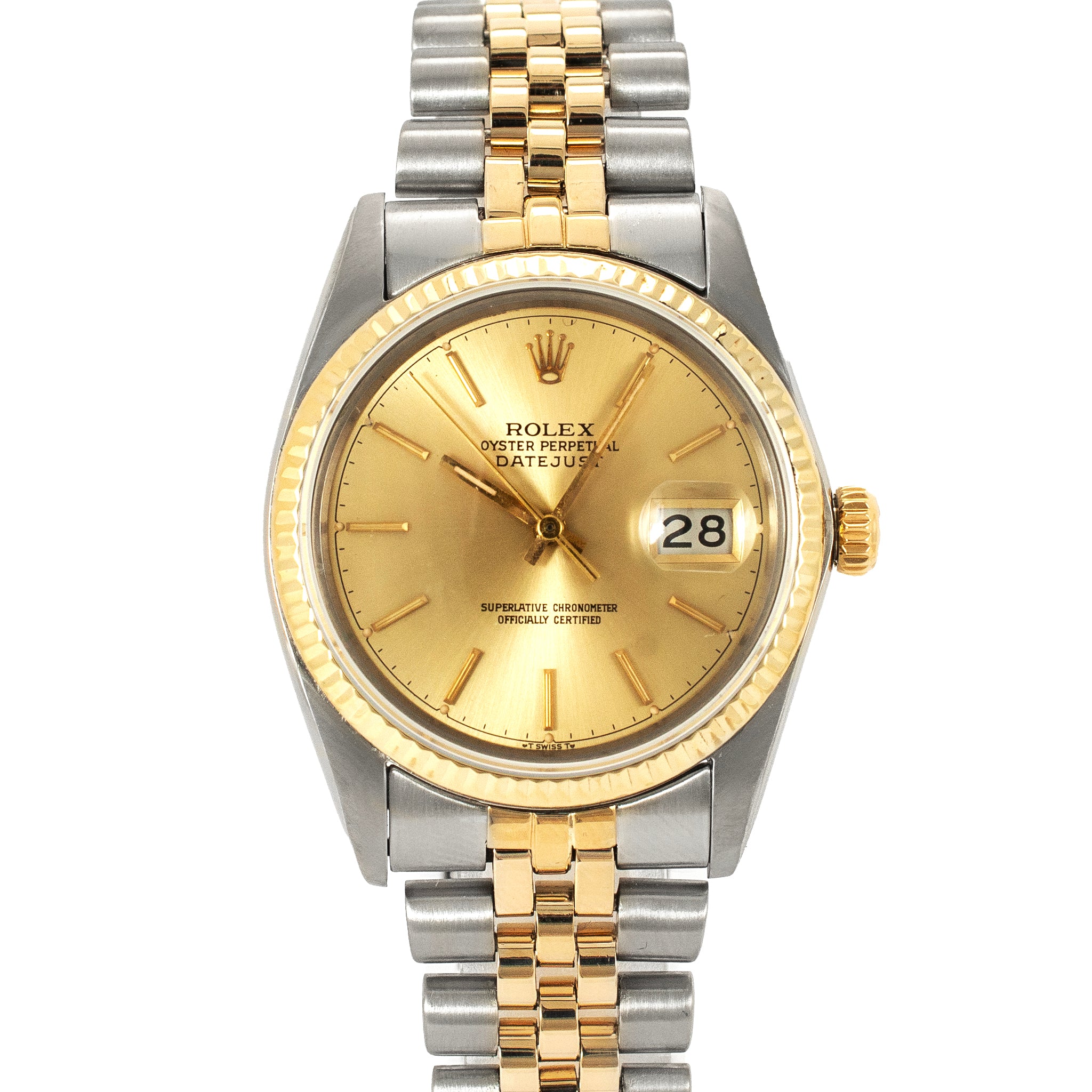 Rolex Datejust 36MM 16030 Fluted Bezel Two Tone Yellow Gold Steel Watch