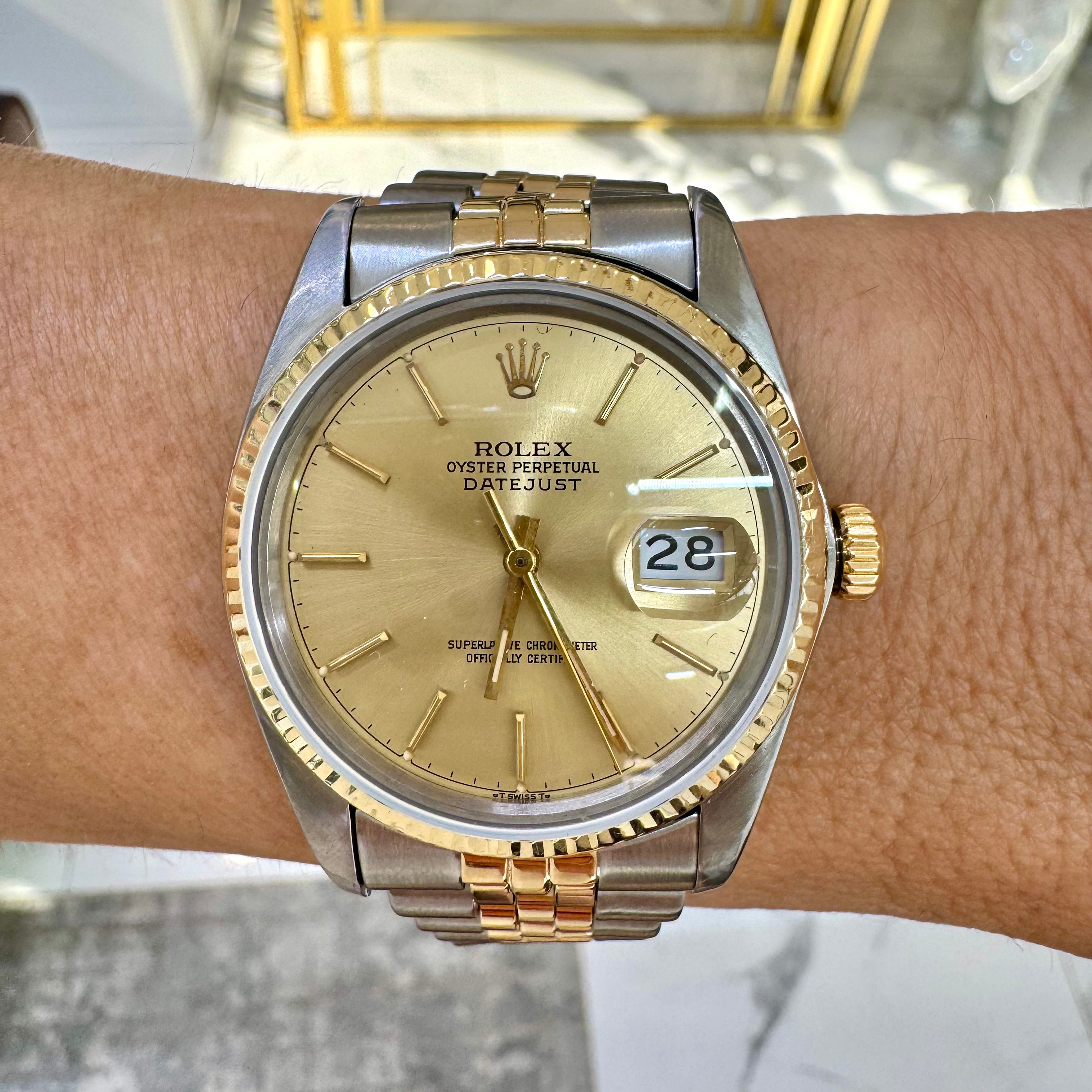 Rolex Datejust 36MM 16030 Fluted Bezel Two Tone Yellow Gold Steel Watch