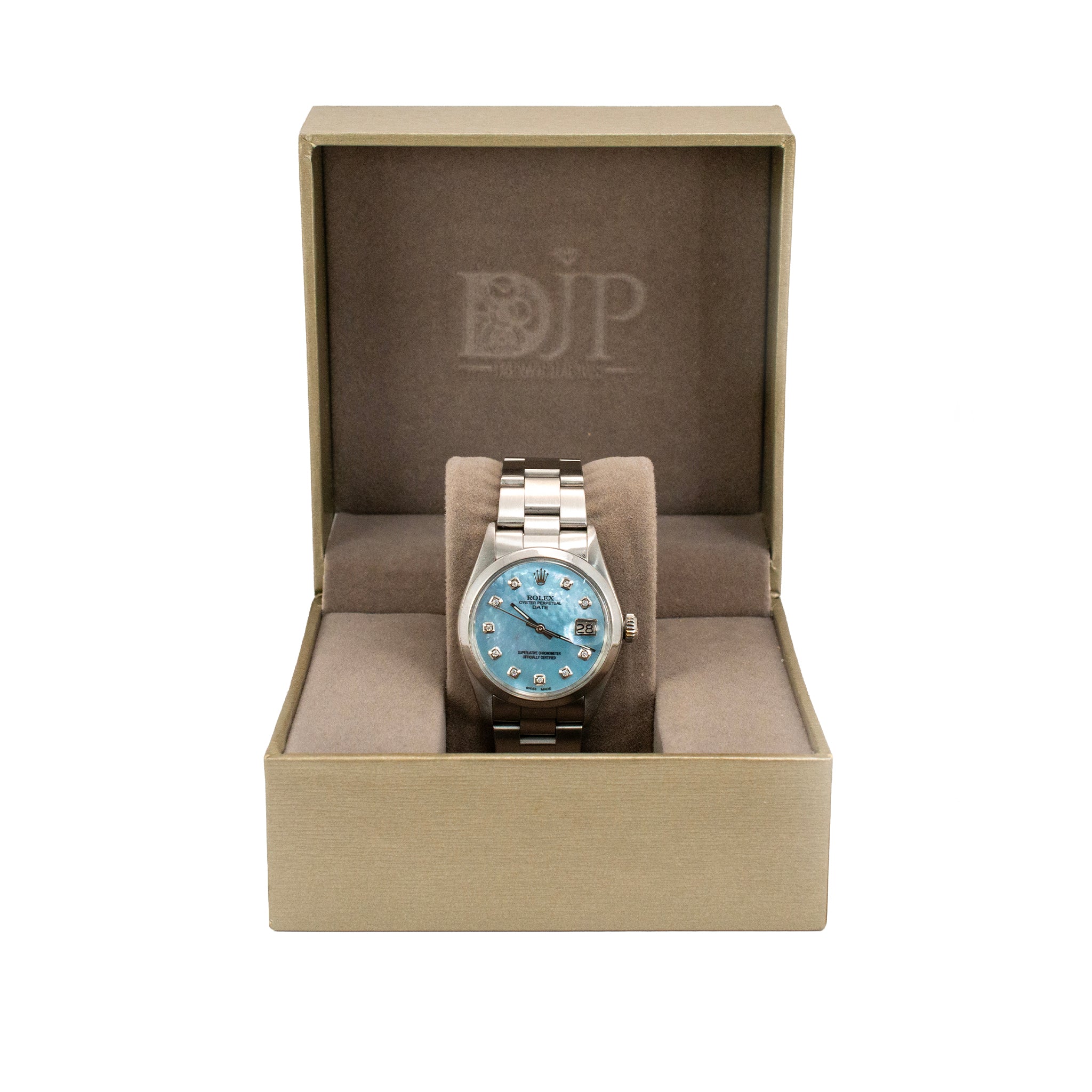 Rolex Oyster Perpetual Date 34MM 1501 Mop Diamond Dial Oyster Steel Watch