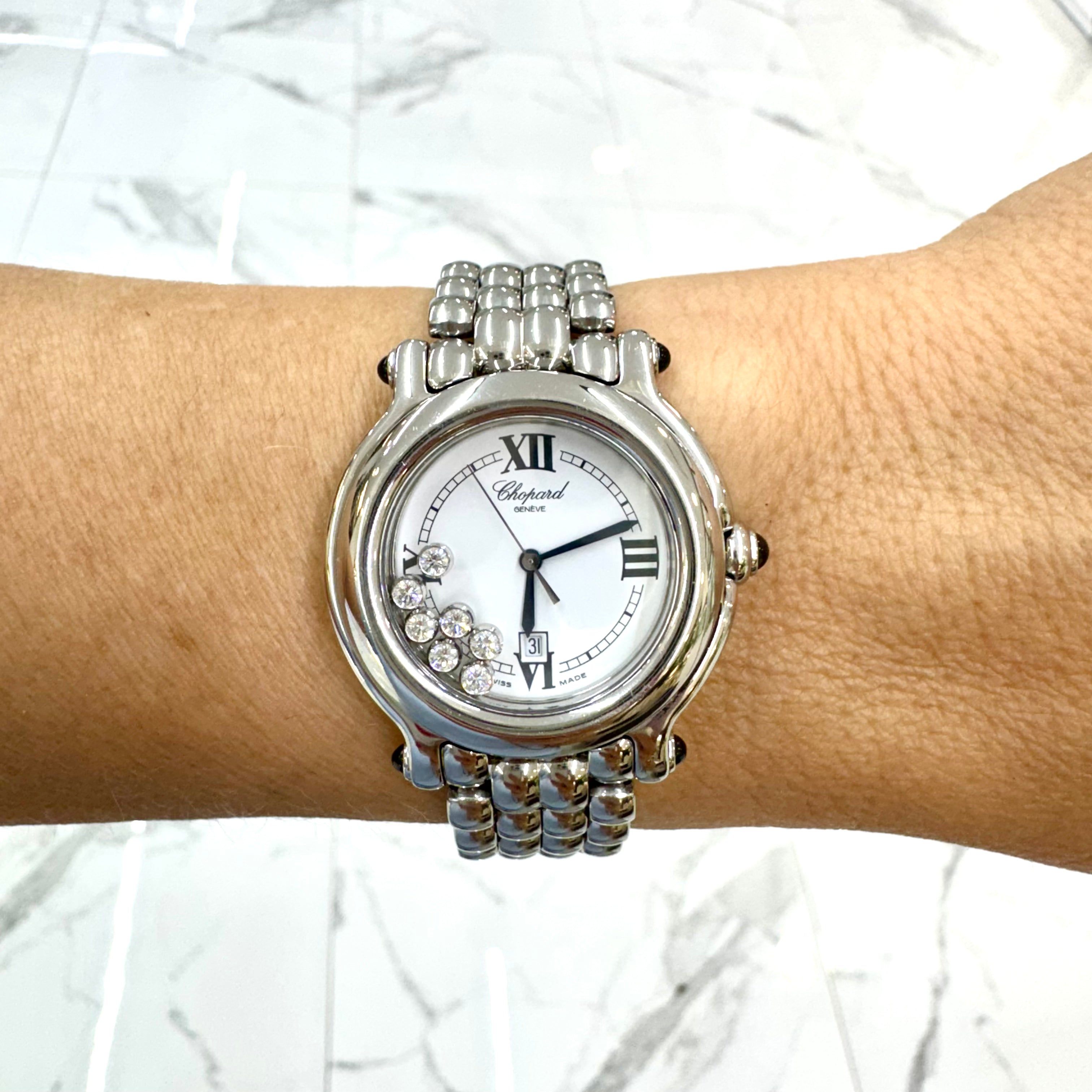 Ladies Chopard Happy Sport 32MM Happy Diamonds 8236 Stainless Steel Watch