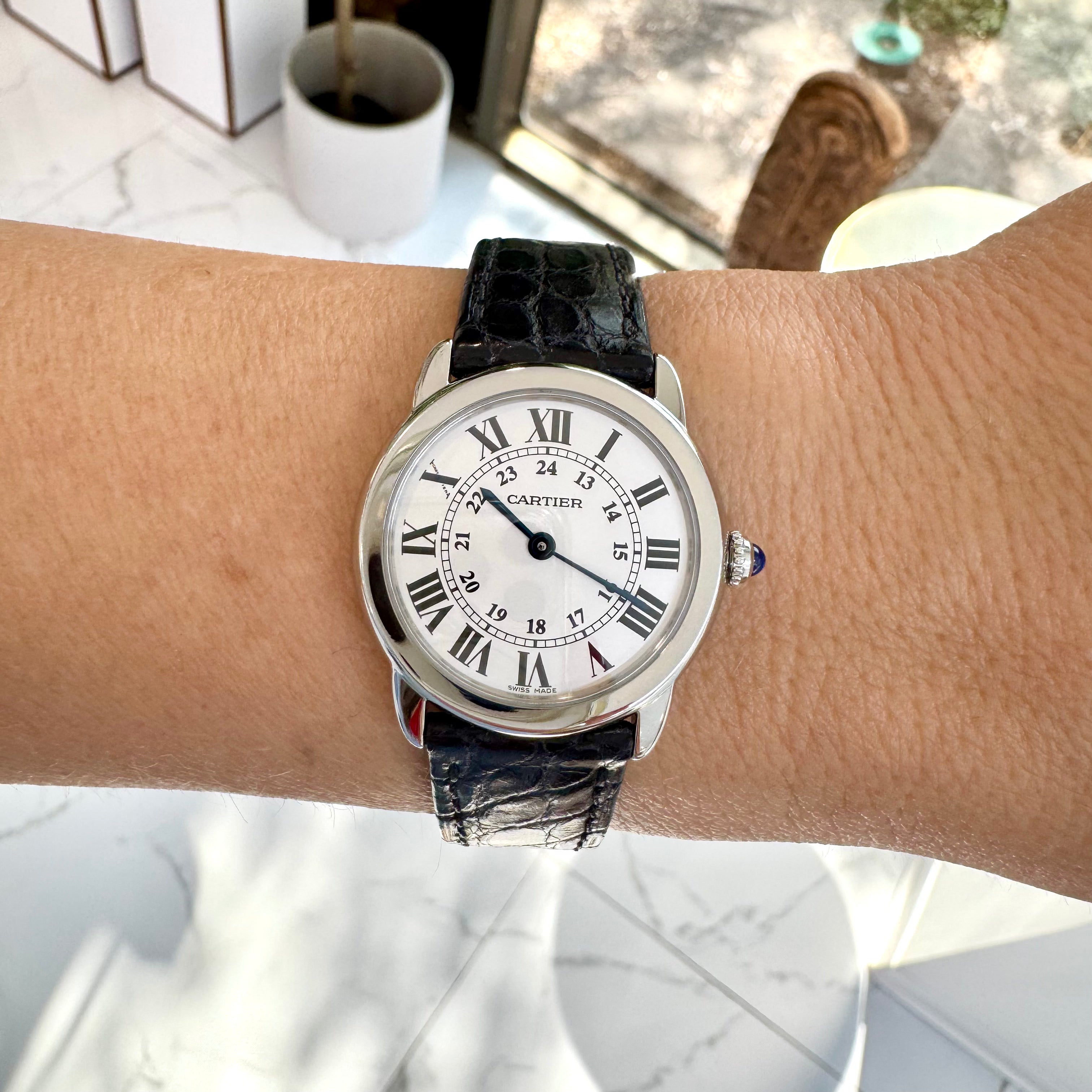 Cartier Ronde de Cartier 29MM WSRN0019 / 3601 Black Leather Steel Quartz Watch