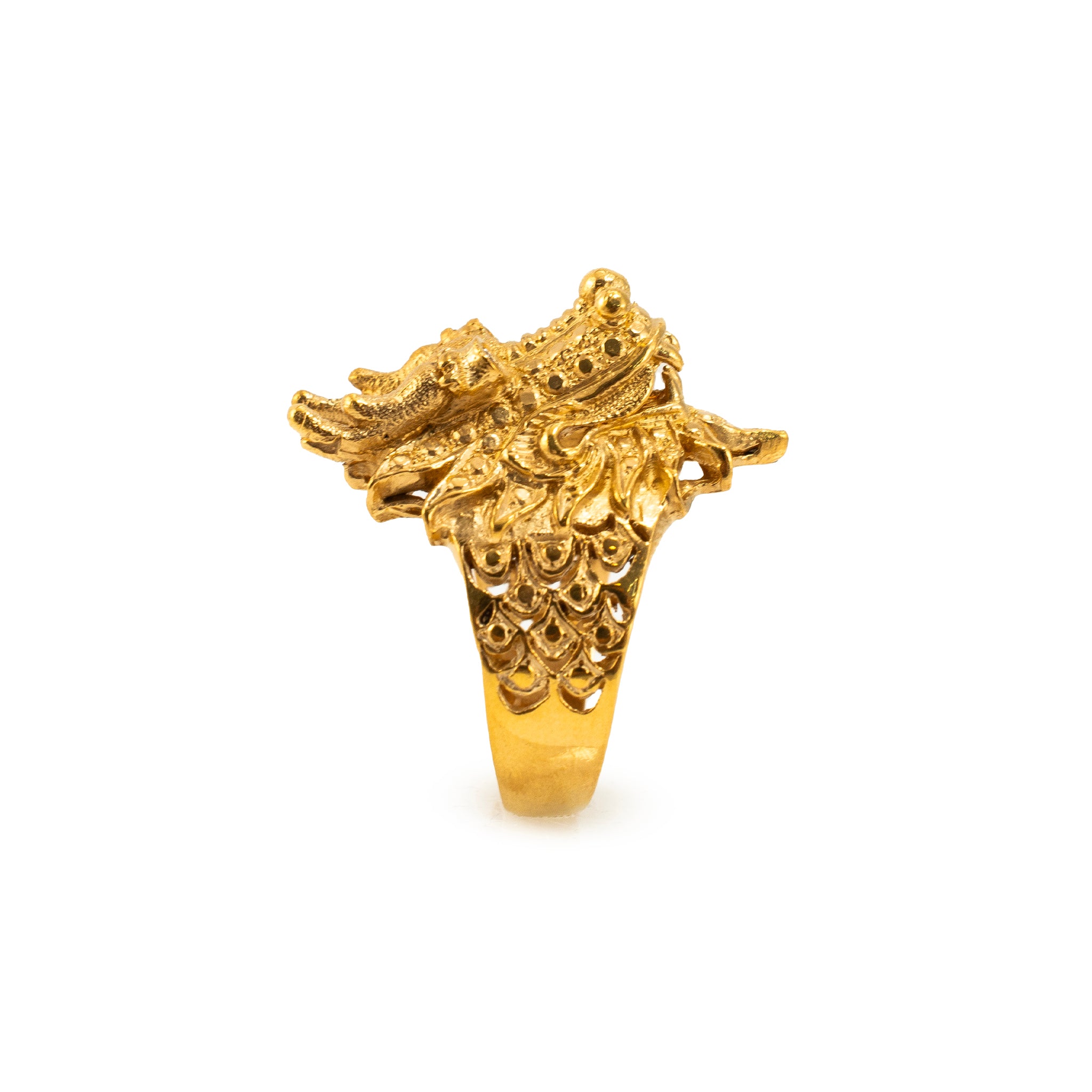 Vintage Solid 24K Gold 9999 Diamond Eyes Carved Dragon Head Cocktail Ring