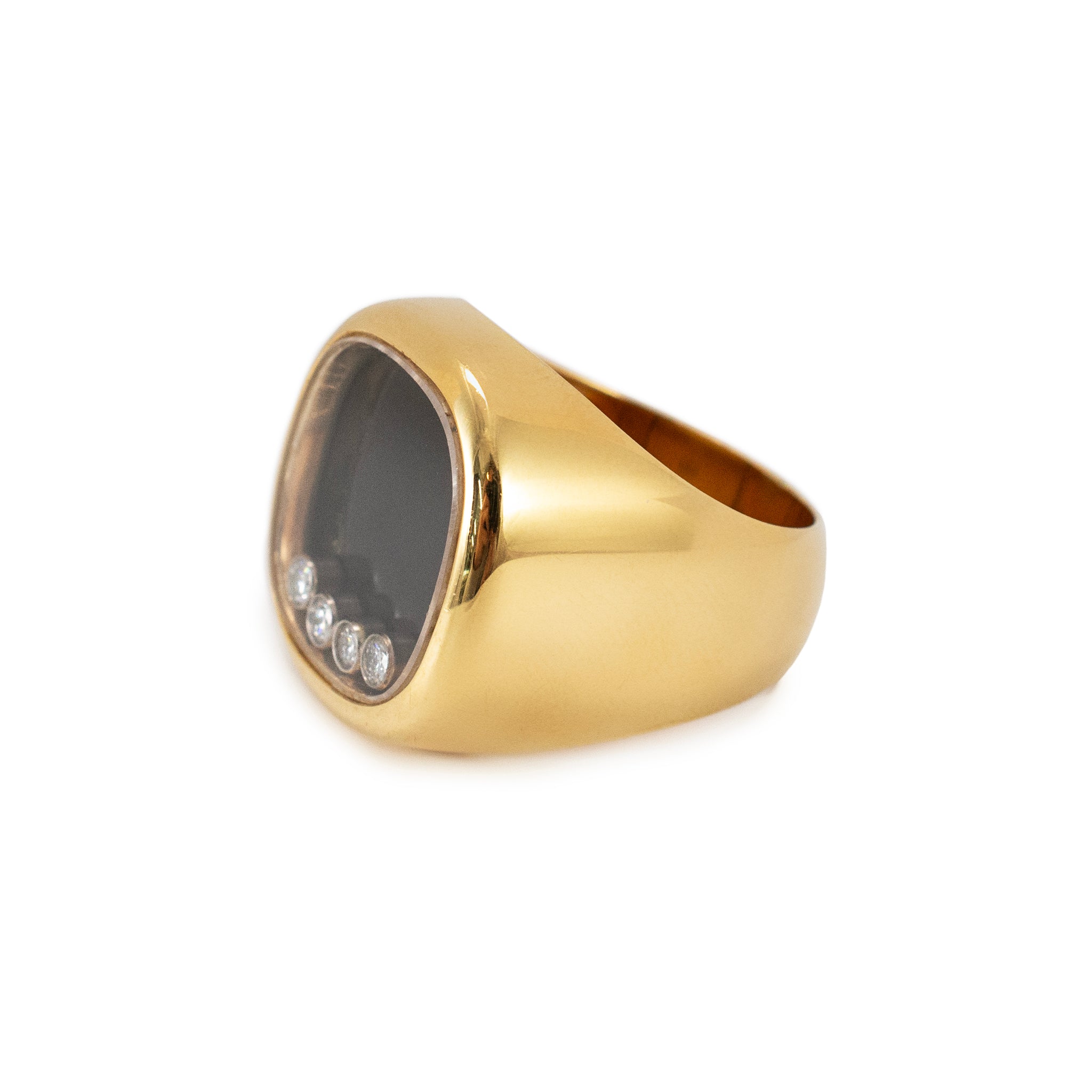 Chopard Happy Diamonds 18K Yellow Gold Onyx Floating Signet Cocktail Ring