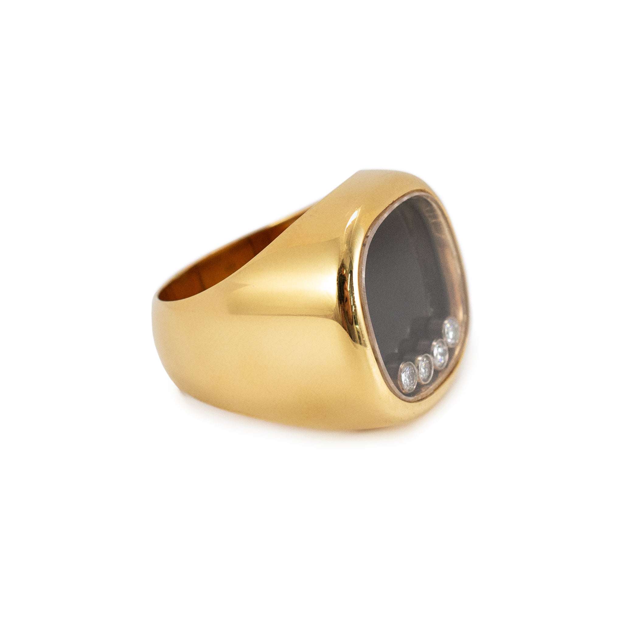 Chopard Happy Diamonds 18K Yellow Gold Onyx Floating Signet Cocktail Ring