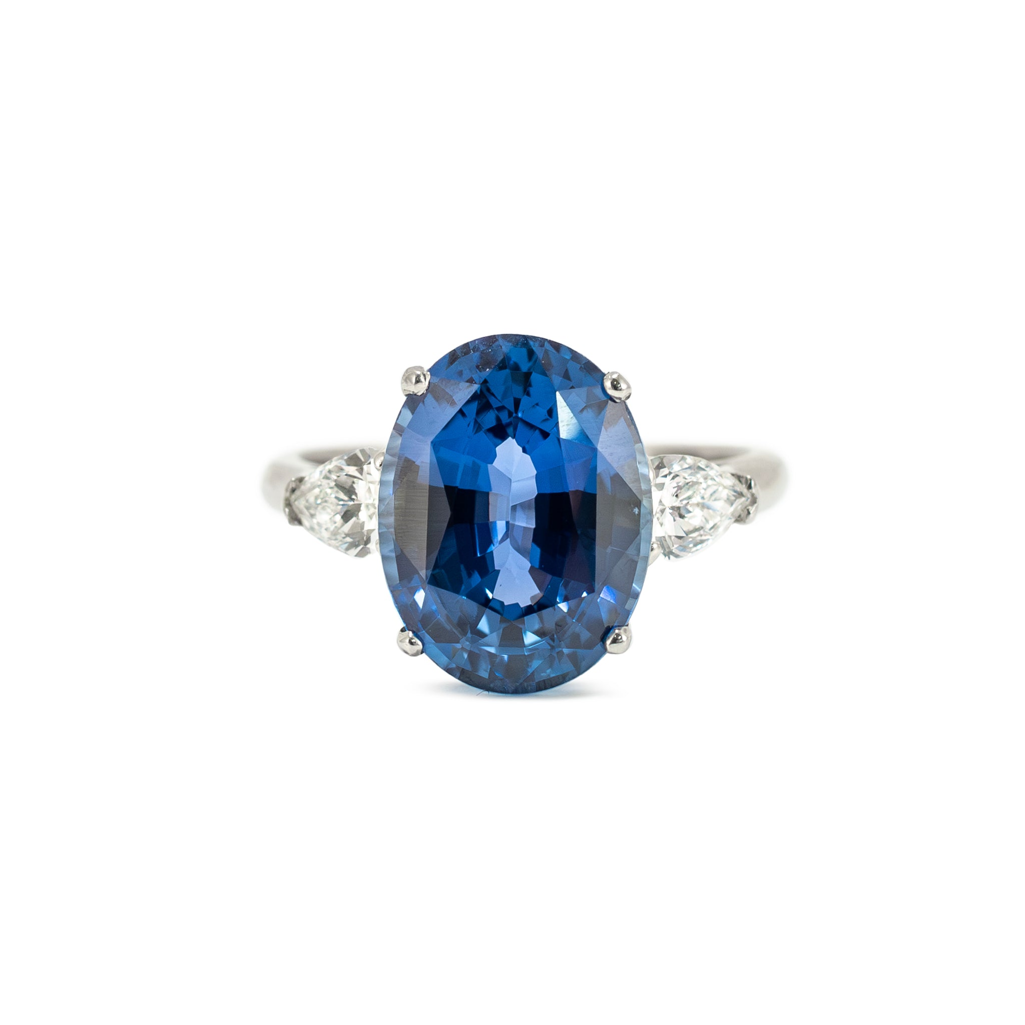 Vintage Platinum 5.97ct GIA Blue Sapphire Three Stone Diamond Cocktail Ring